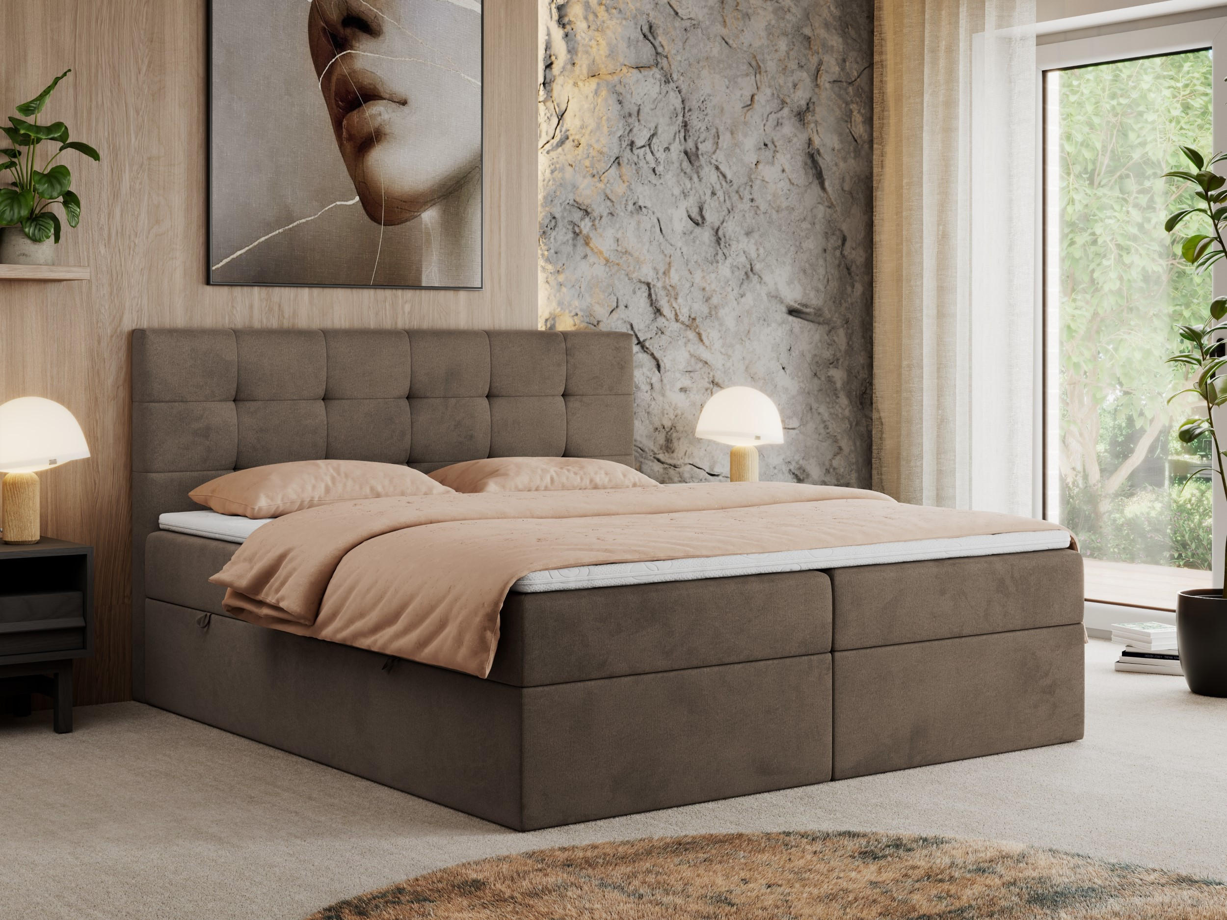 BOXBETT CENTO 120/200 Braun Velvet - H3 - Braun, Holz/Textil (120/200cm) - MKS