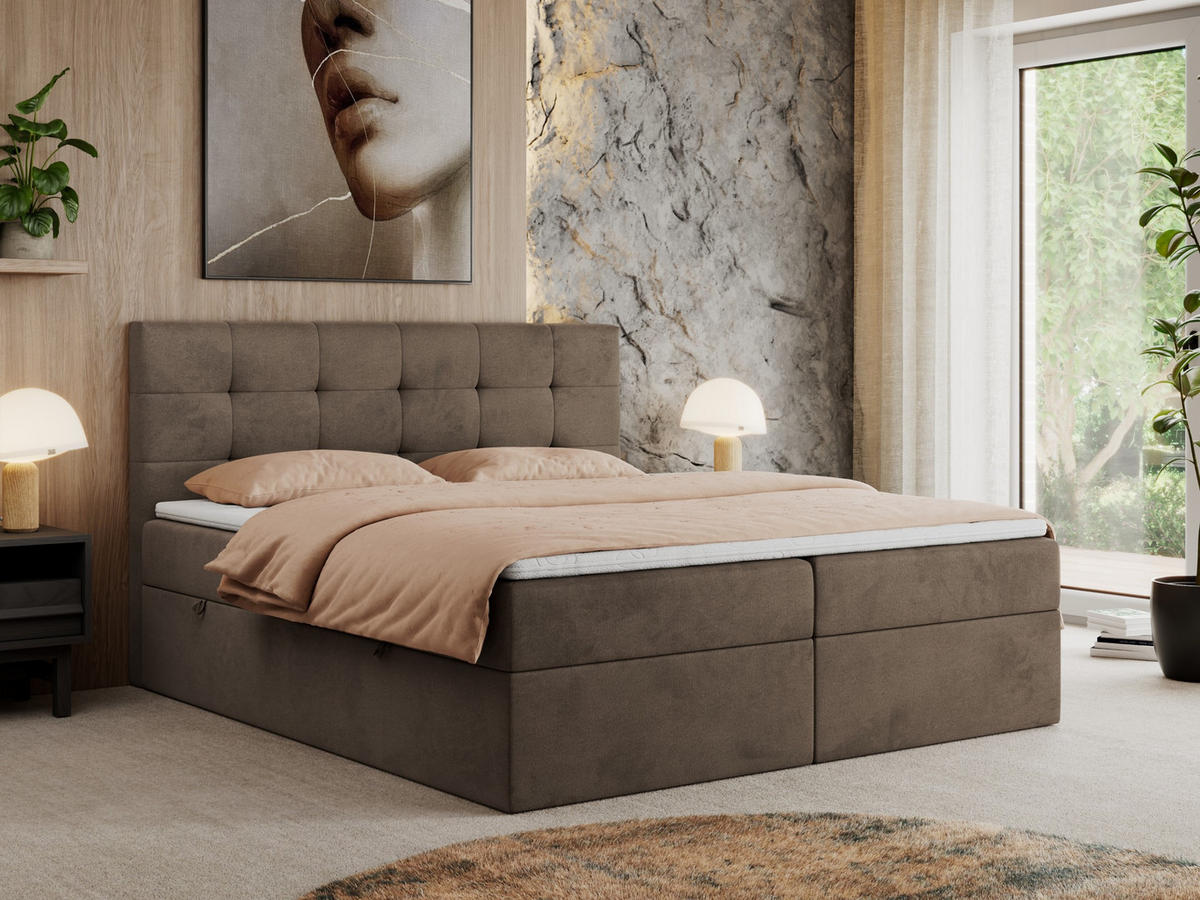 BOXBETT CENTO 120/200 Braun Velvet - H3 - Braun, Holz/Textil (120/200cm) - MKS
