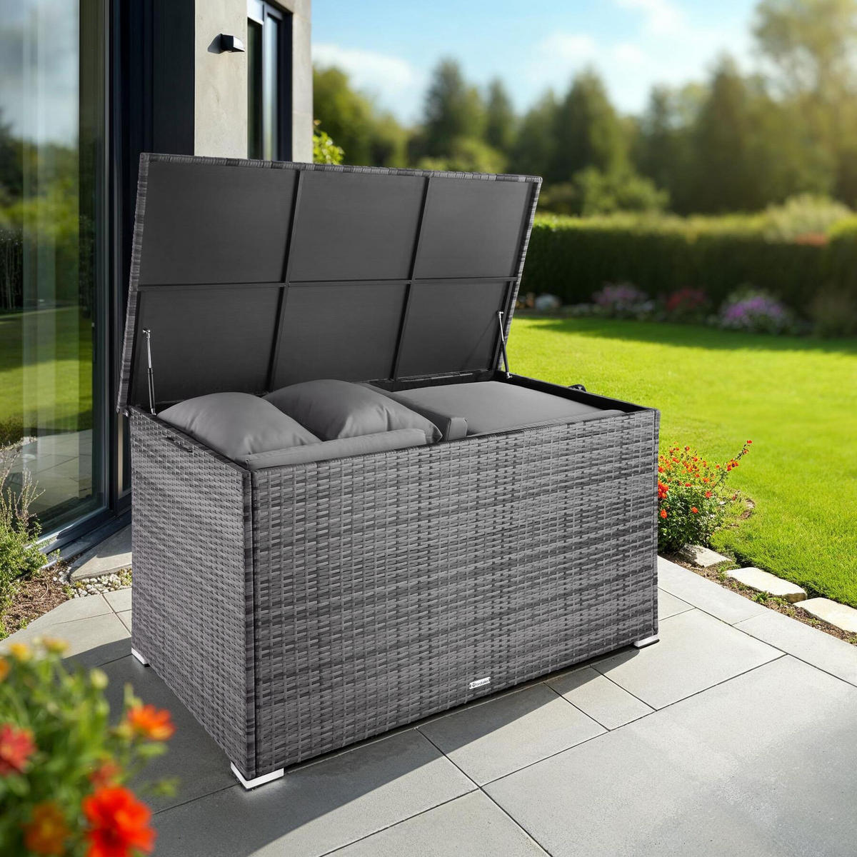 AUFLAGENBOX Oslo,145 x 82,5 x 79,5 cm,grau - Grau, Kunststoff (82.5/79.5/145cm) - tectake