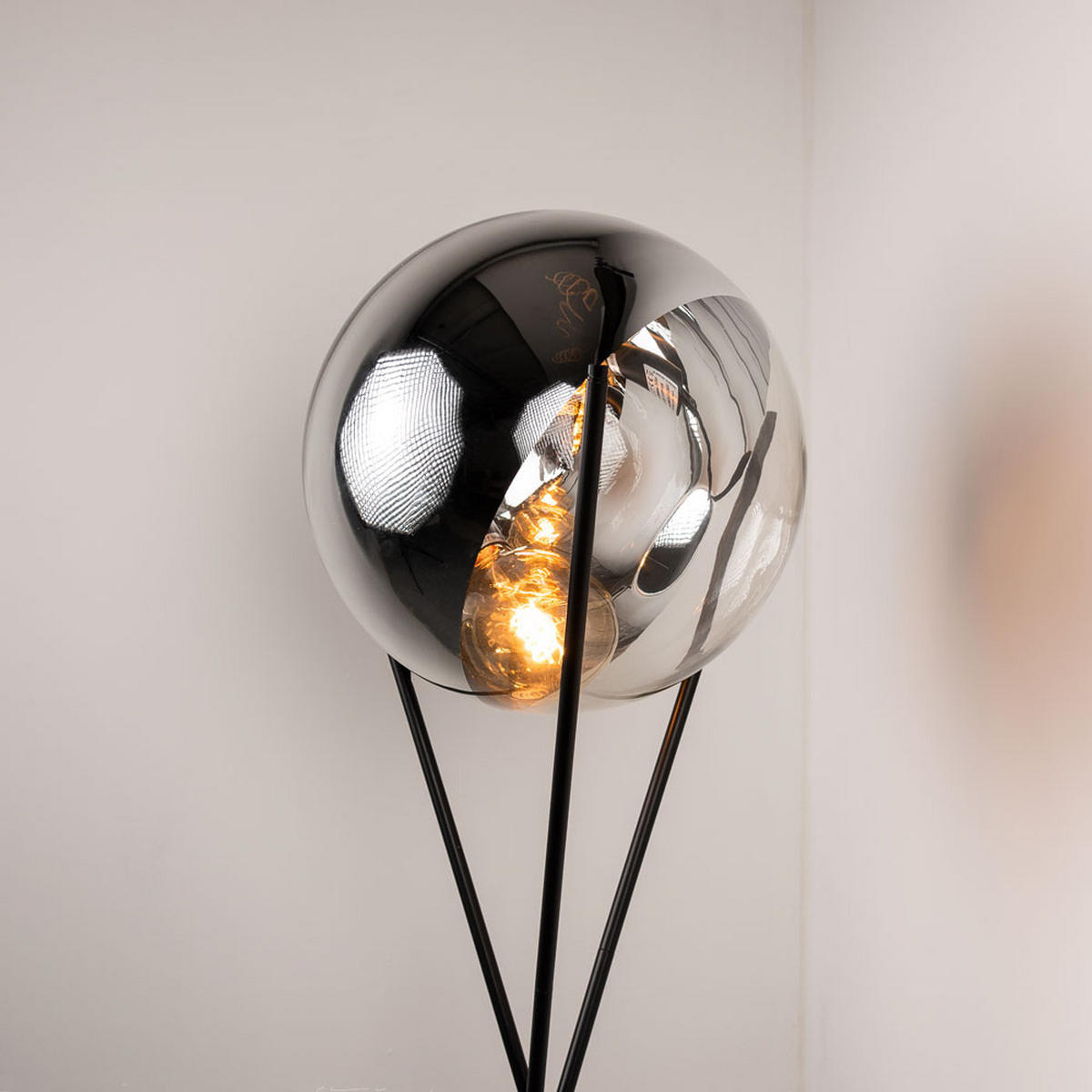 STEHLAMPE Fairy Dreibein Schwarz/Chrom - Chromfarben, Glas (40/40/160cm) - s.luce