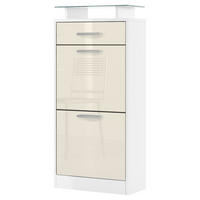 SCHUHSCHRANK Loret Front in Creme Hochglanz - Creme, Holzwerkstoff (46/104/23cm) - Vladon