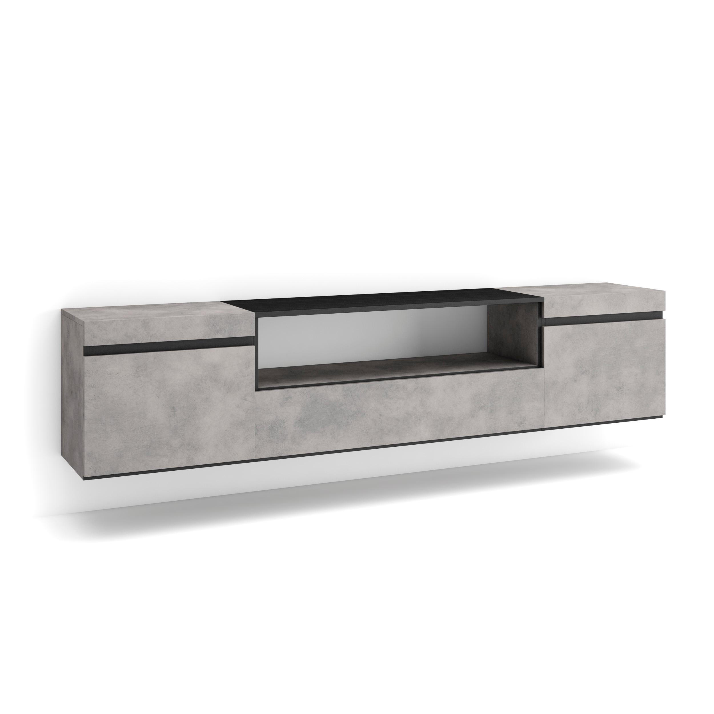 LOWBOARD Hängend, zementgrau, 200/35/45cm - Grau, Holzwerkstoff (200/45/35cm) - Skraut Home