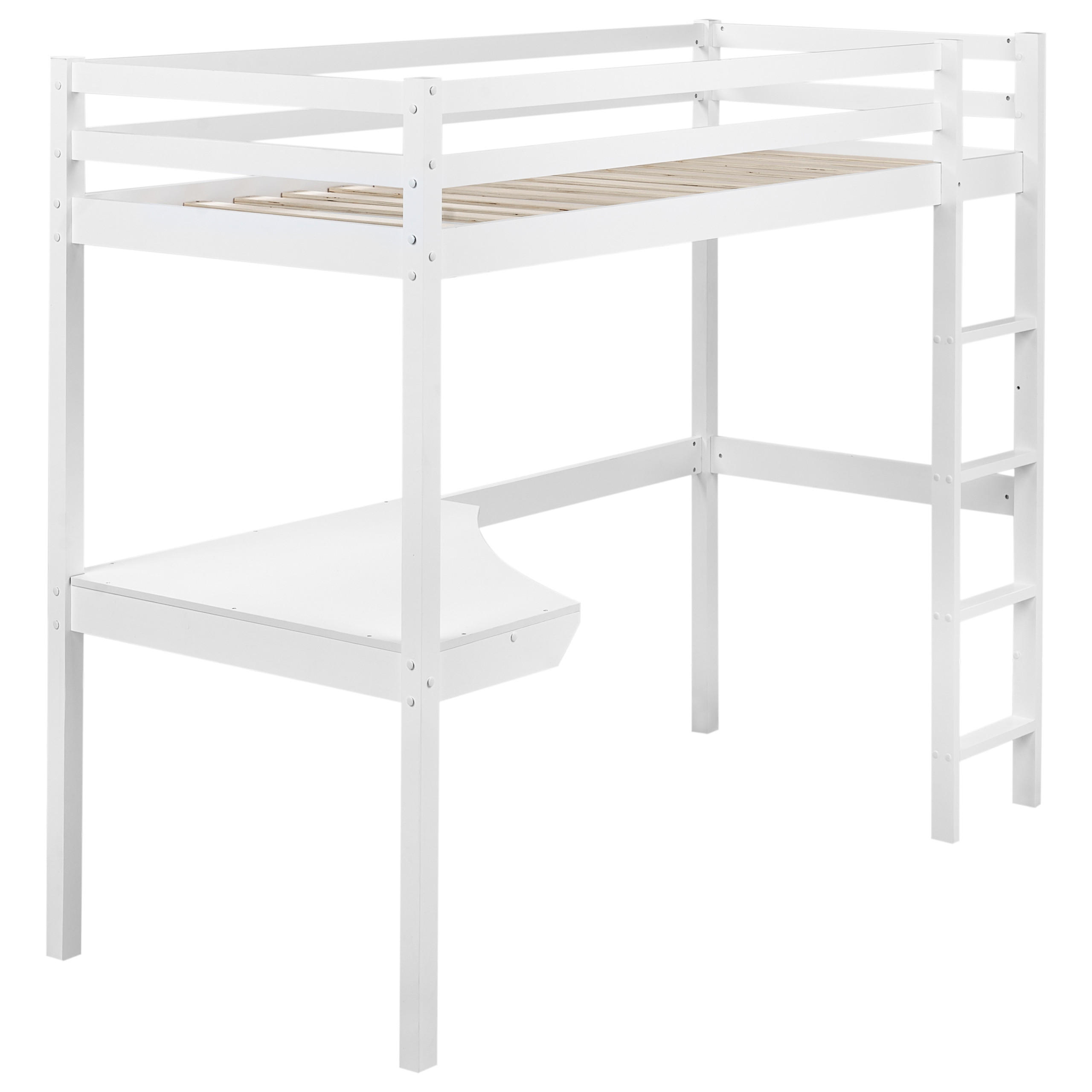 HOCHBETT MIT SCHREIBTISCH 90x200 cm Weiß Loury - Weiß, Holz (90/200cm) - Beliani