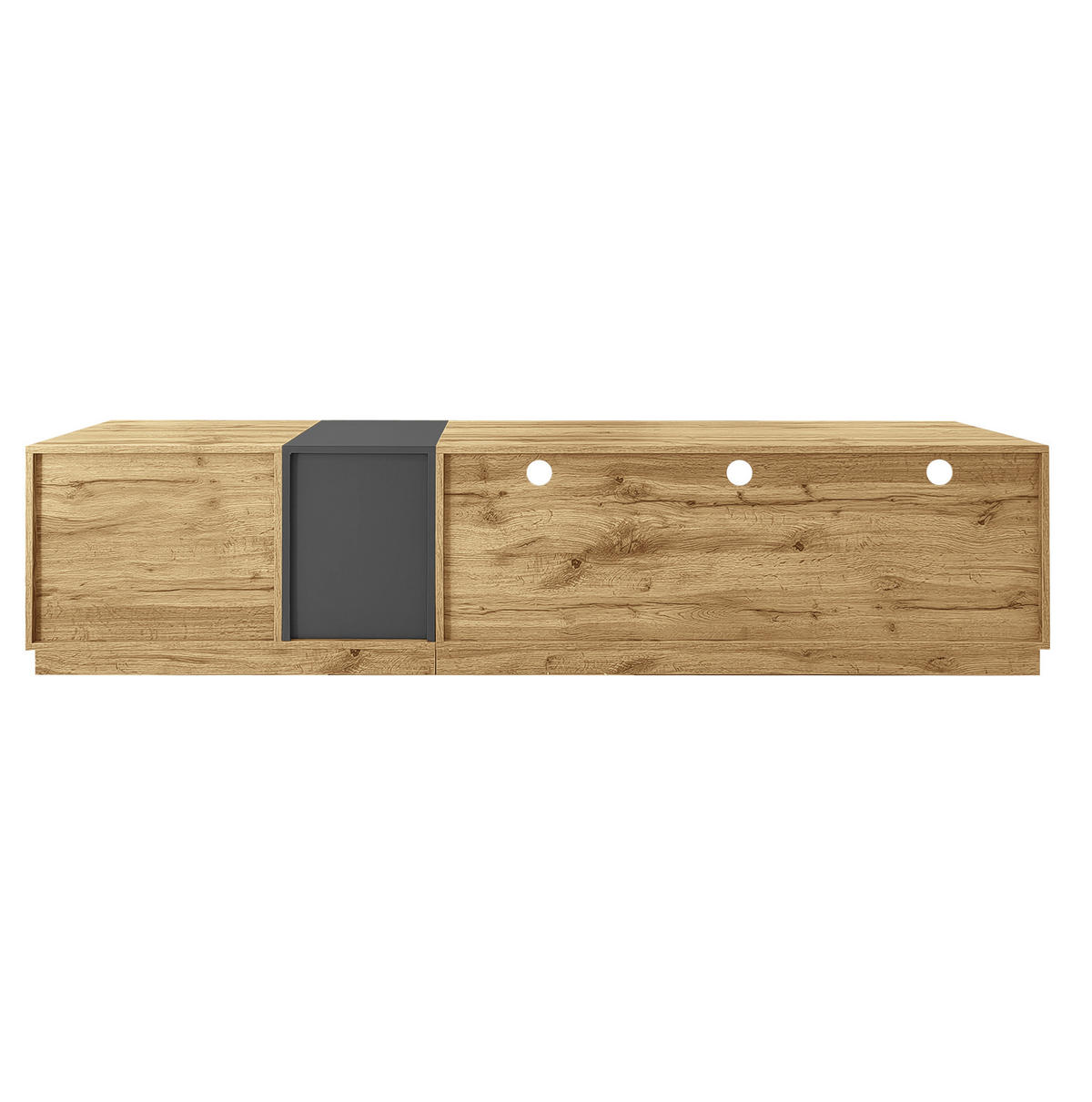 LOWBOARD 200/45/45 cm in Schwarzgrau/Natur aus Spanplatte mit Kabelöffnungen - Schwarz, Holzwerkstoff (45/45/200cm) - OKMYHOME