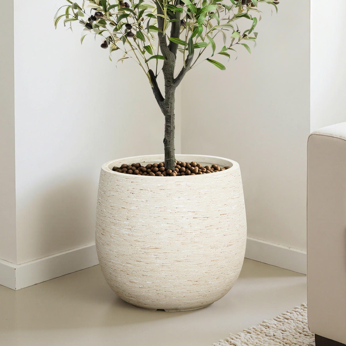 BLUMENTOPF Groß, Rund Übertöpfe 35 cm Durchmesser (Weiβ, 35x32cm) - Weiß, Naturmaterialien (31.8cm)