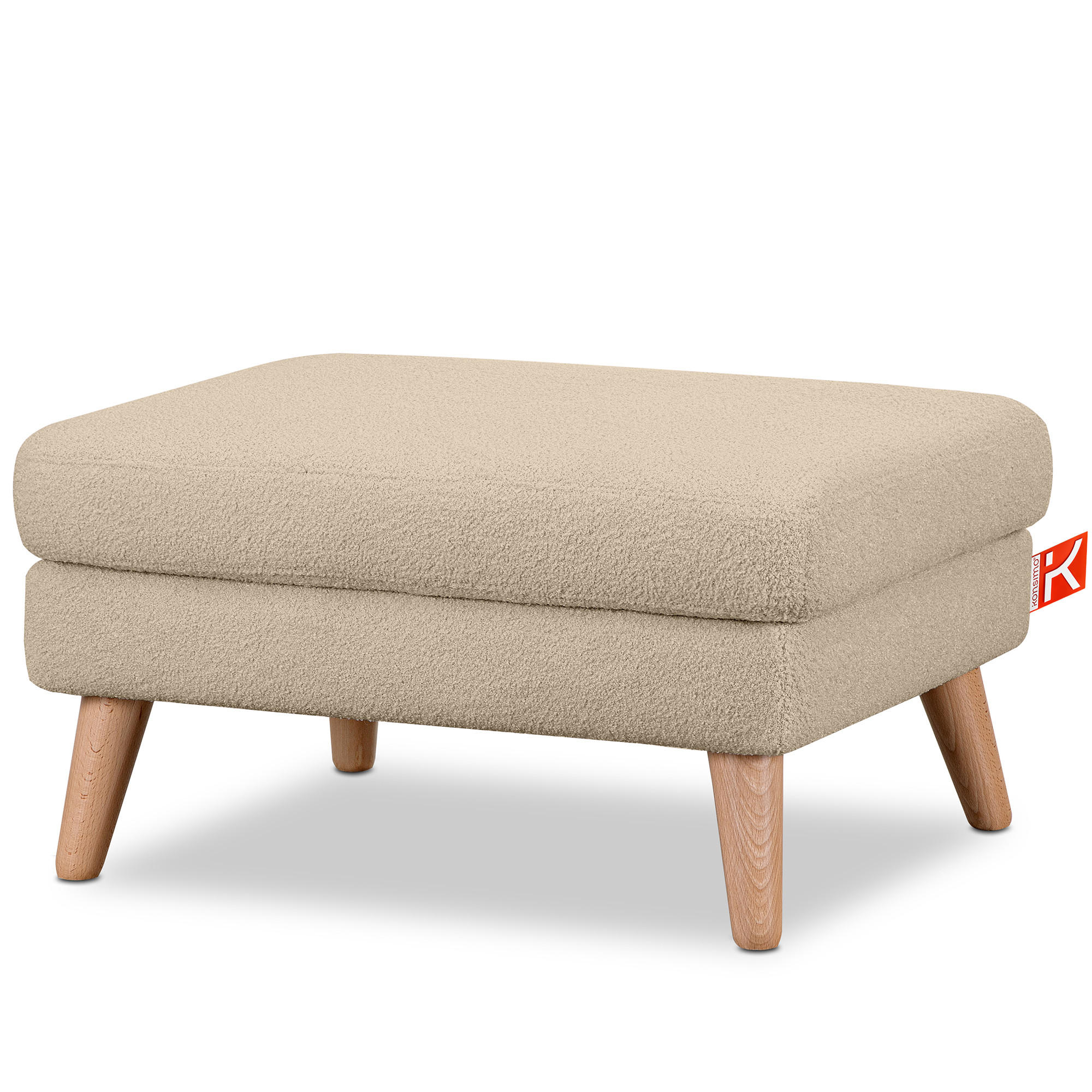 SITZHOCKER TAGIO Pouffe, Hellbeige - Beige/Braun, Buchenholz/Textil (65/46/80cm) - KONSIMO®