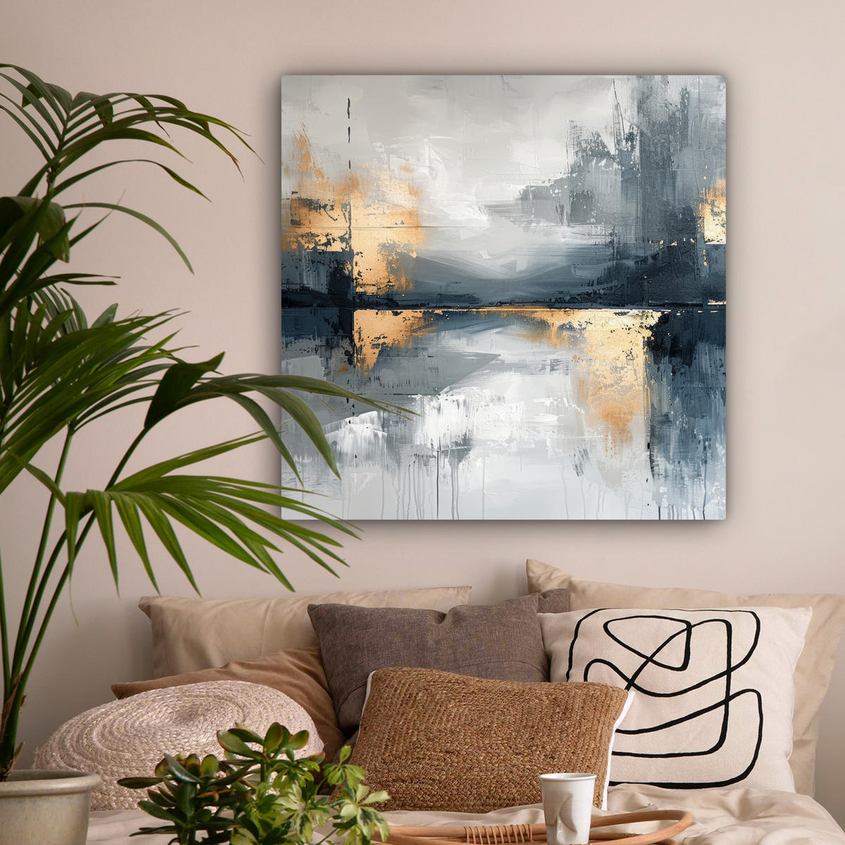 LEINWANDBILD Kunst - Grau - Gold - Abstrakt Deko Groß 90x90 cm - Dunkelgrau, Textil (90/90cm) - MuchoWow