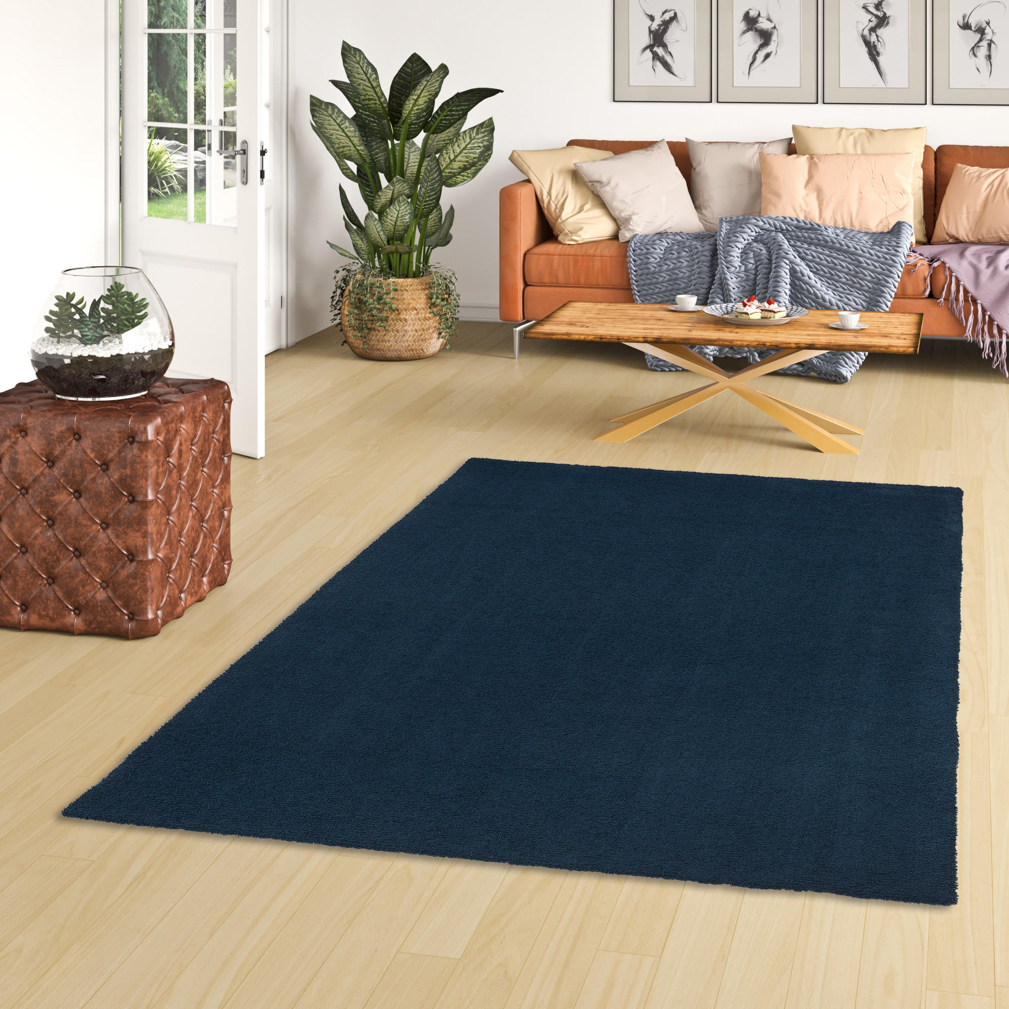 LUXUS HOCHFLOR SHAGGY TEPPICH VELVET - Dunkelblau, Textil (80/400cm) - Snapstyle