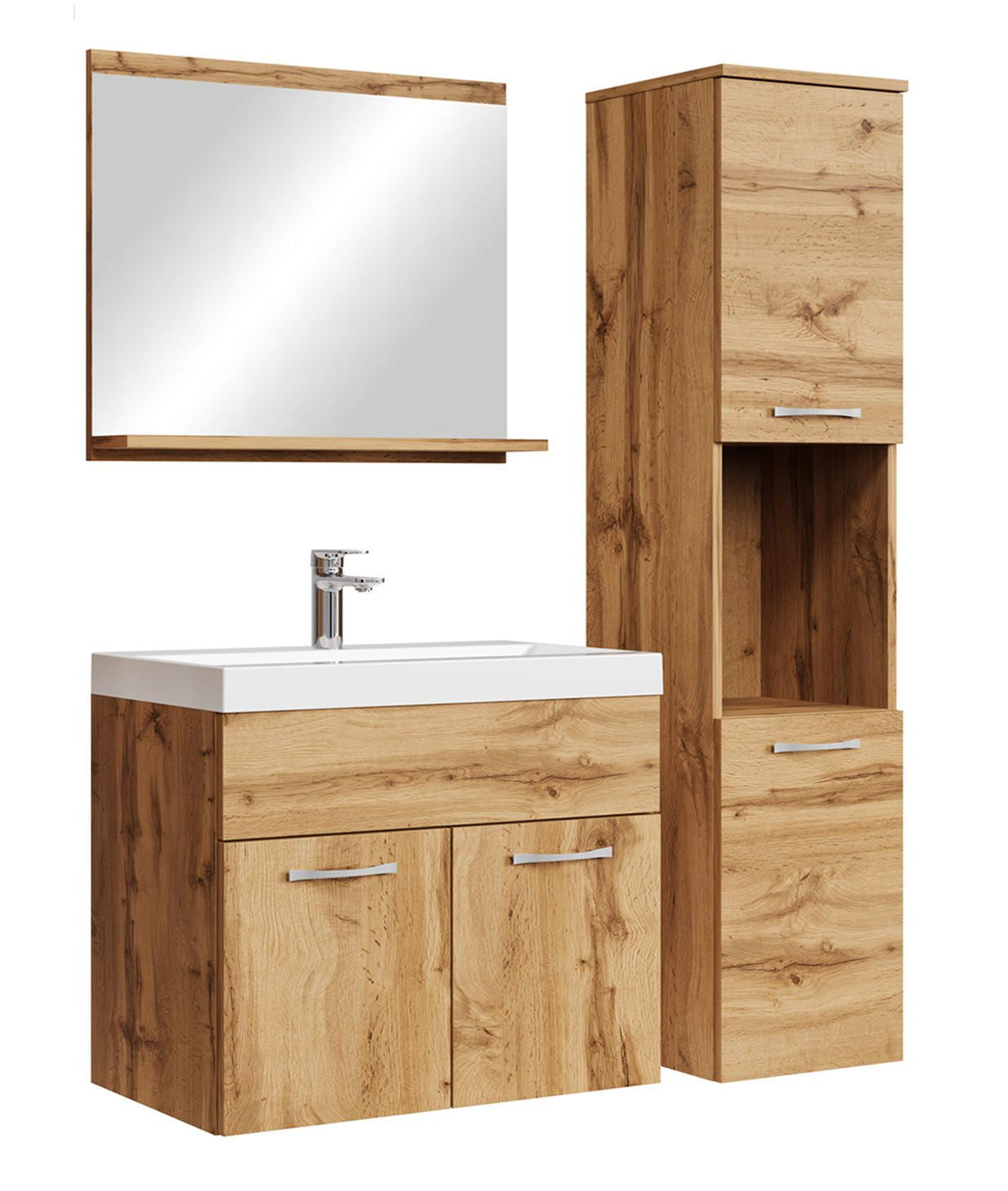 BADMÖBEL-SET Montreal 4 Teile Eiche - 60 x 35 x 51 cm - Chromfarben/Eichefarben, Holz/Metall (60/51/35cm) - Badplaats