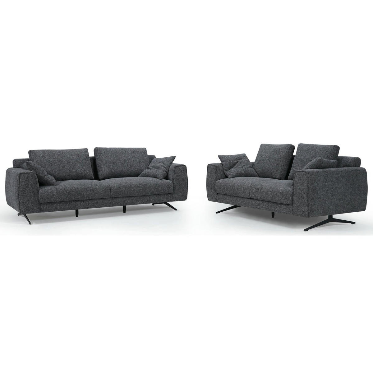 ZWEISITZER-SOFA Webstoff Grau - Schwarz/Grau, Textil/Metall (176/84/92cm) - Furnhouse