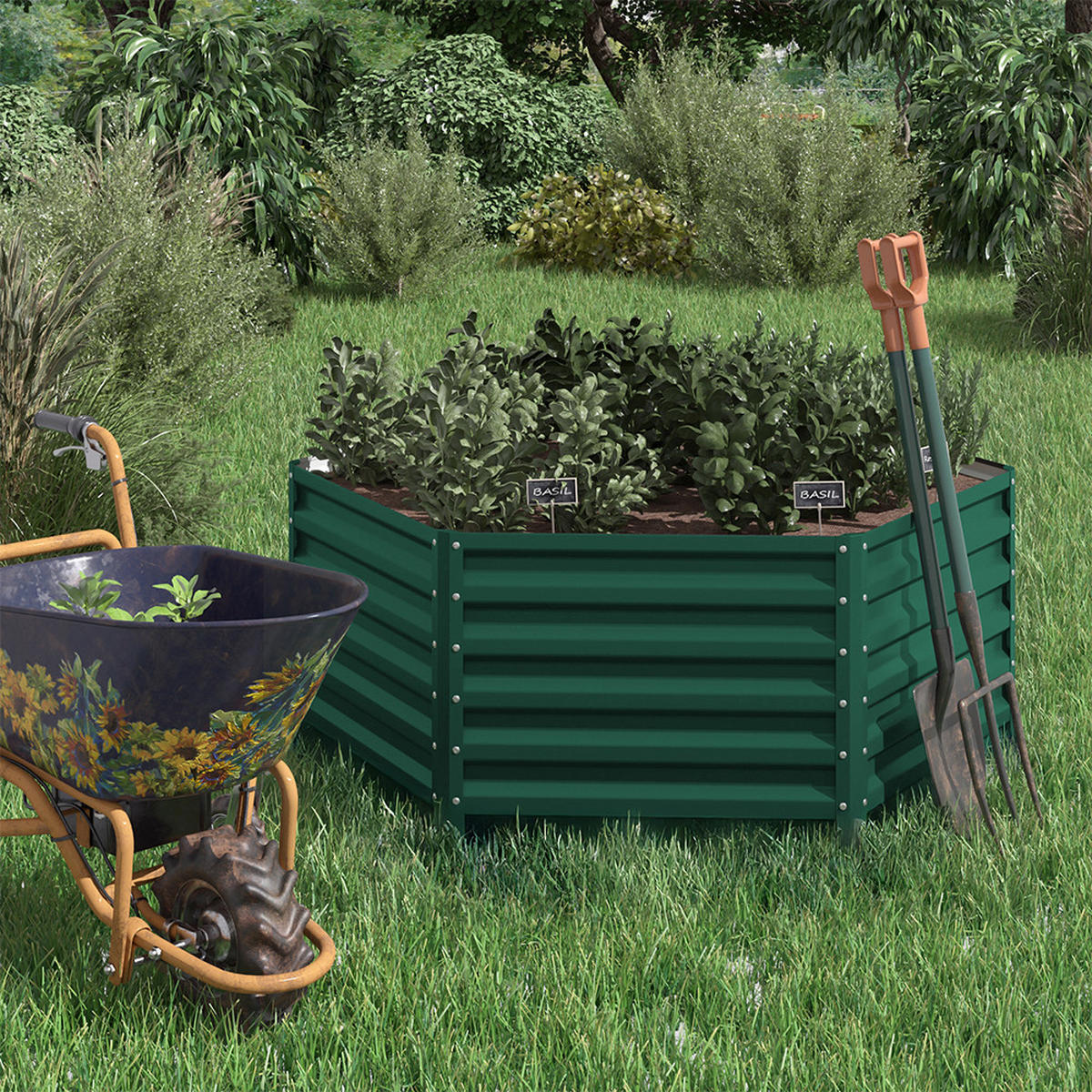 HOCHBEET Grün 148.5 x 129 cm - Grün, Metall (148.5/60/129cm) - OK-Living