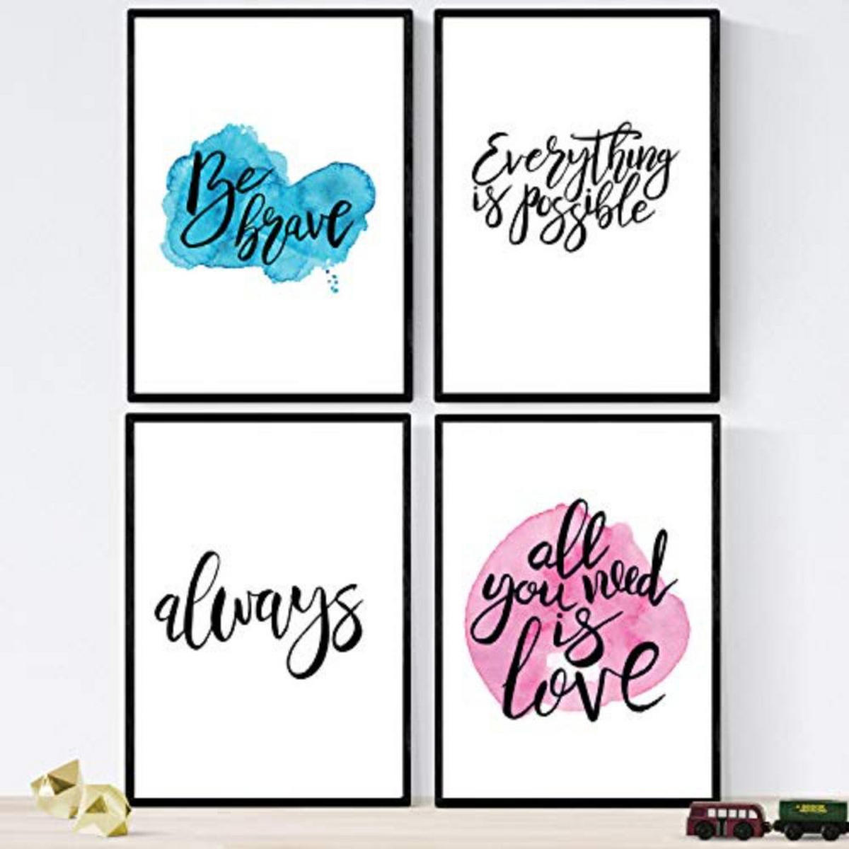 POSTER Set mit 4 glücklich und bunt ‚Immer‘ A4 Rahmenlos - Klar, Papier (29.7/3cm) - Nacnic