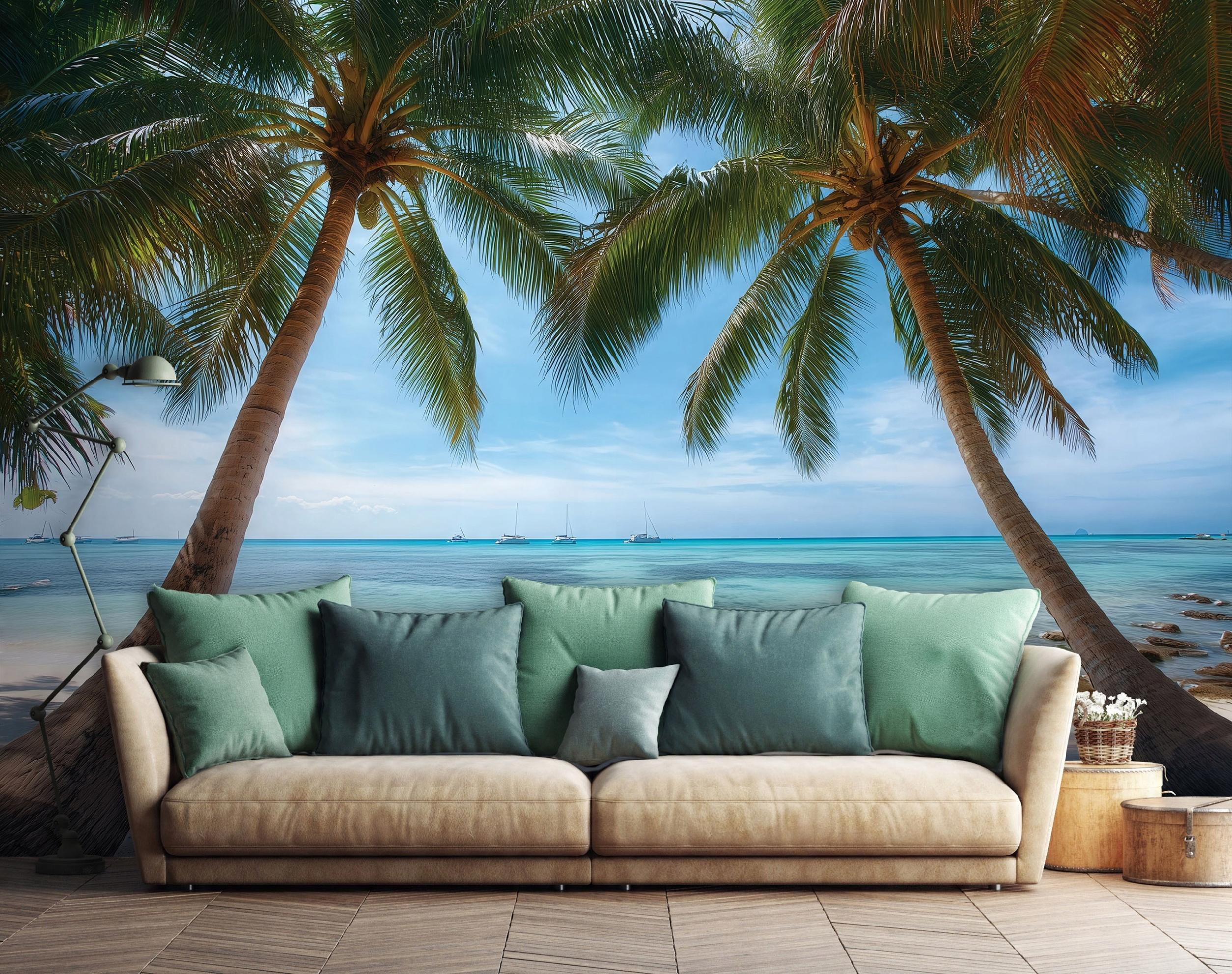 FOTOTAPETE 3D Effekt Strand Meer Hawaii Wohnzimmer 350x250 - Multicolor, Papier (350/250cm) - Wallarena