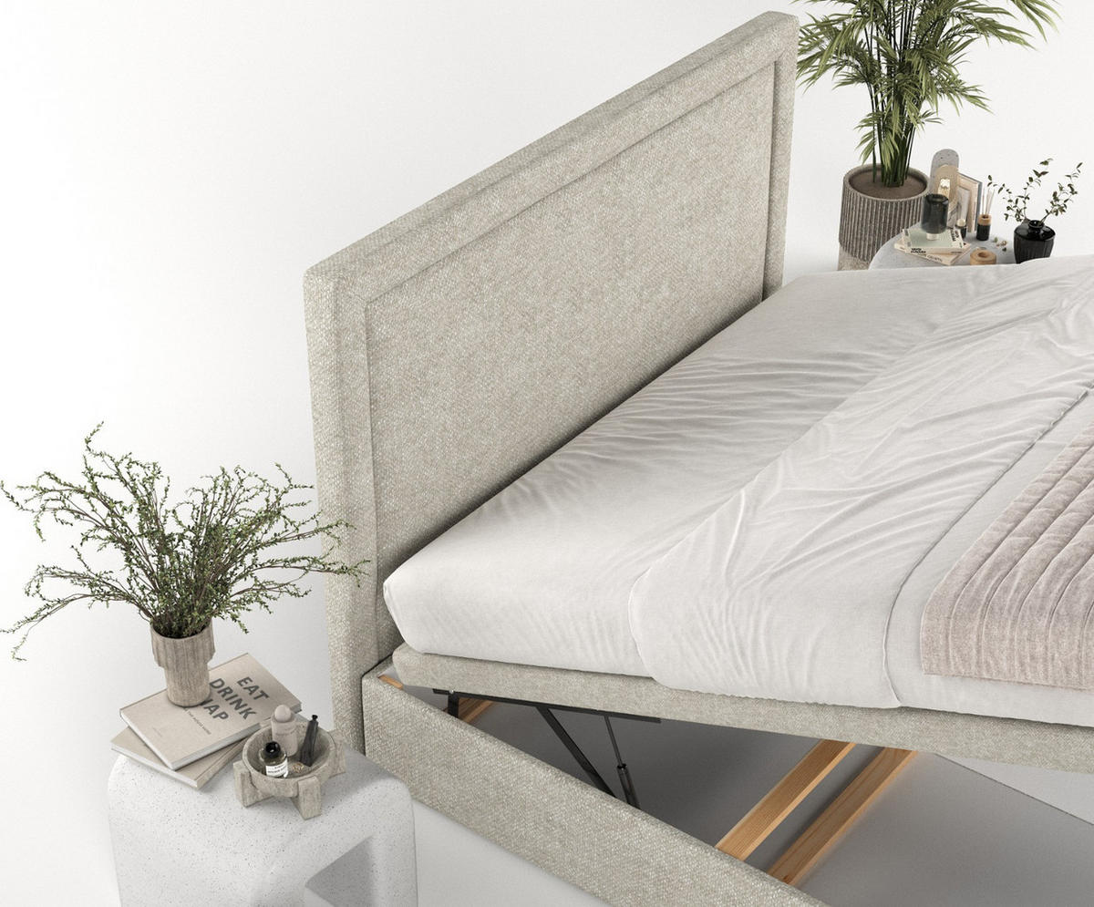 POLSTERBETT Salma mit Stauraum 140/200 cm Beige im Alta Stoff - Beige/Schwarz, Holz/Holzwerkstoff (140/200cm) - AltaBeds