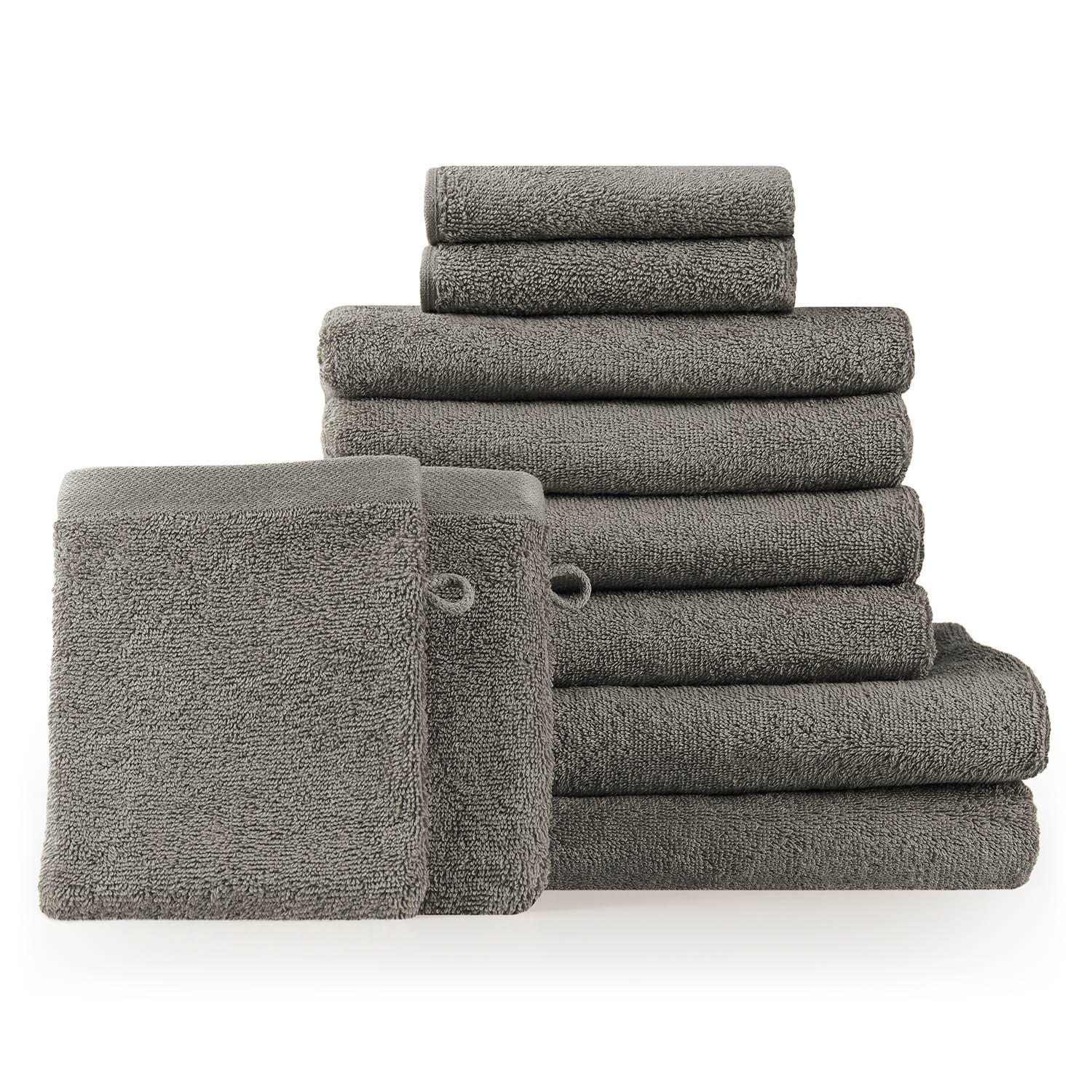 HANDTUCH 8-teilig, 2x Badetuch 70/140 + 4x Handtuch 50/100 + 2x Gästetuch 30/30 + 2x Waschlappen 15/20 cm, Grau - Grau, Textil (70/140cm) - Blumtal