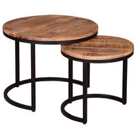 COUCHTISCH rund 2er Set Fermo Mangoholz - Schwarz/Braun, Naturmaterialien/Metall (58/58/45cm) - Mr. Deko