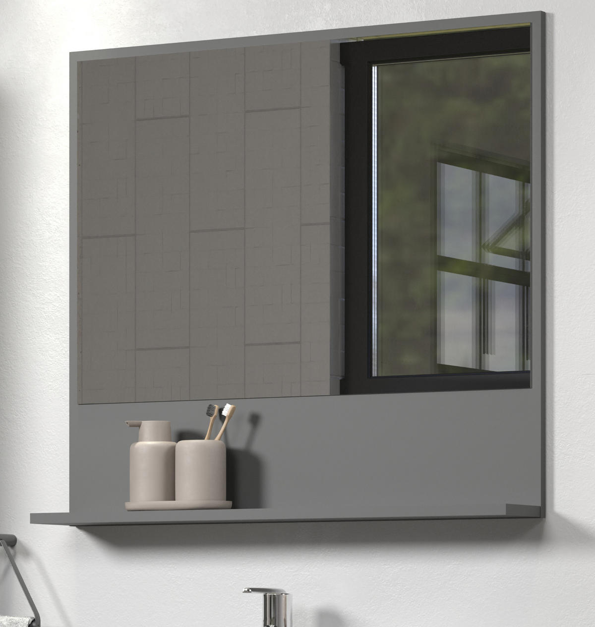 BADSPIEGEL grau 80 cm, Badezimmer Spiegel mit Ablage - Grau, Glas/Holzwerkstoff (80/74/14cm) - Top.Furn