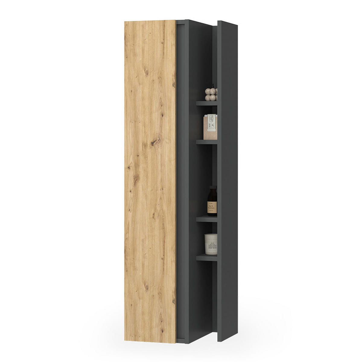 BADSCHRANK Edelin Anthrazit/Artisan 35 x 120 cm mit 4 Ablagefächern - Anthrazit/Eiche Artisan, Holzwerkstoff (35/120/32cm) - Vicco