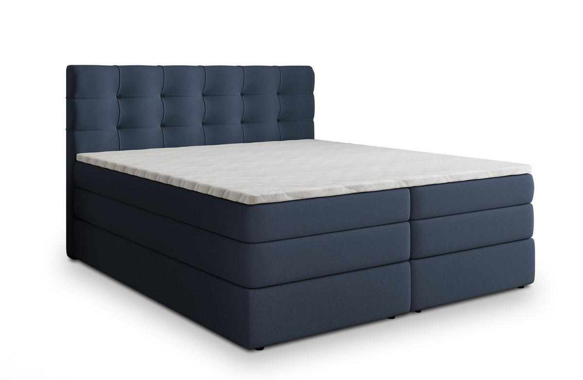 BOXSPRINGBETT AREZI 180x200 cm mit Matratze und Topper - Blau - Blau, Holz (180/200cm) - MASSENO