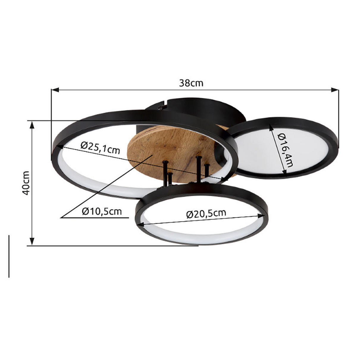 LED DECKENLEUCHTE Holzoptik Braun - Braun, Metall (40/38/10.5cm) - Globo Lighting