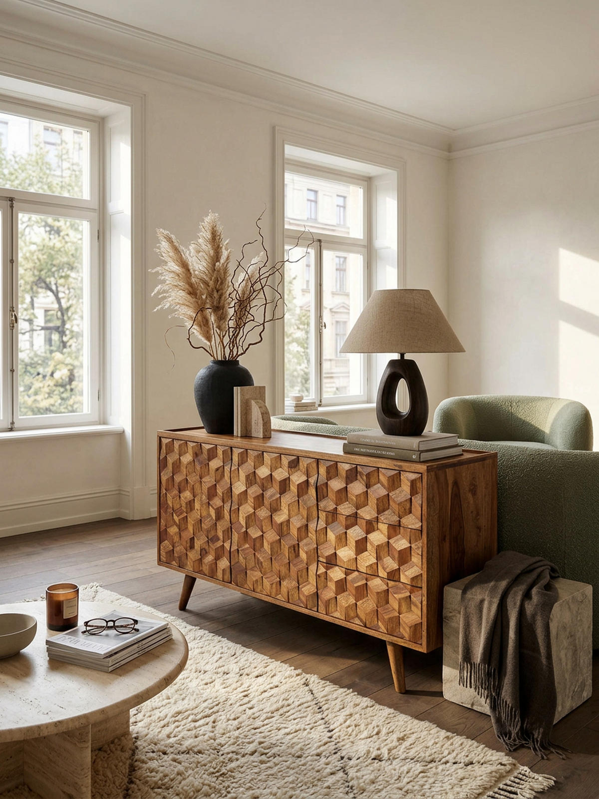 SIDEBOARD – Massivholz, 138x76x45 cm, mit Türen und Schubladen - Braun, Holz (138/76/45cm) - KADIMA DESIGN