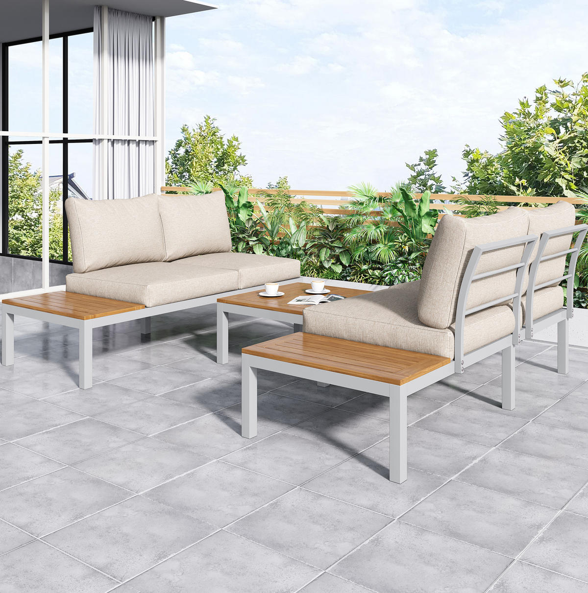 VRTNI lounge set 120/60/66 cm bež od pocinčanog željeza s akacijom za terasu - bež, metal - OKWISH