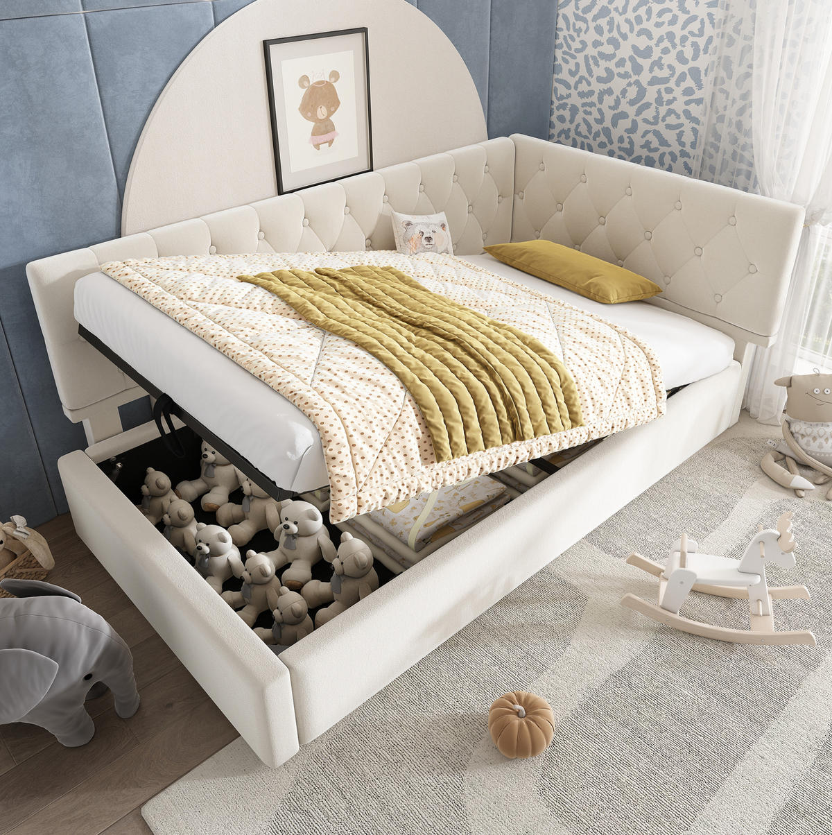 POLSTERBETT 90/200 cm aus Samt mit Bettkasten in Beige - Beige, Textil (90/200cm) - Flora Grace
