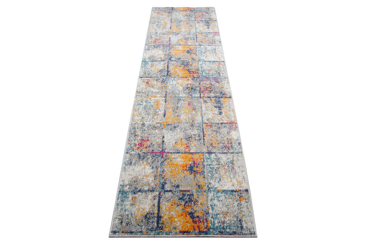 TEPPICHLÄUFER LAZUR Weiß Dunkelblau 70/1200 cm - Multicolor, Textil (70/1200cm) - Tapiso
