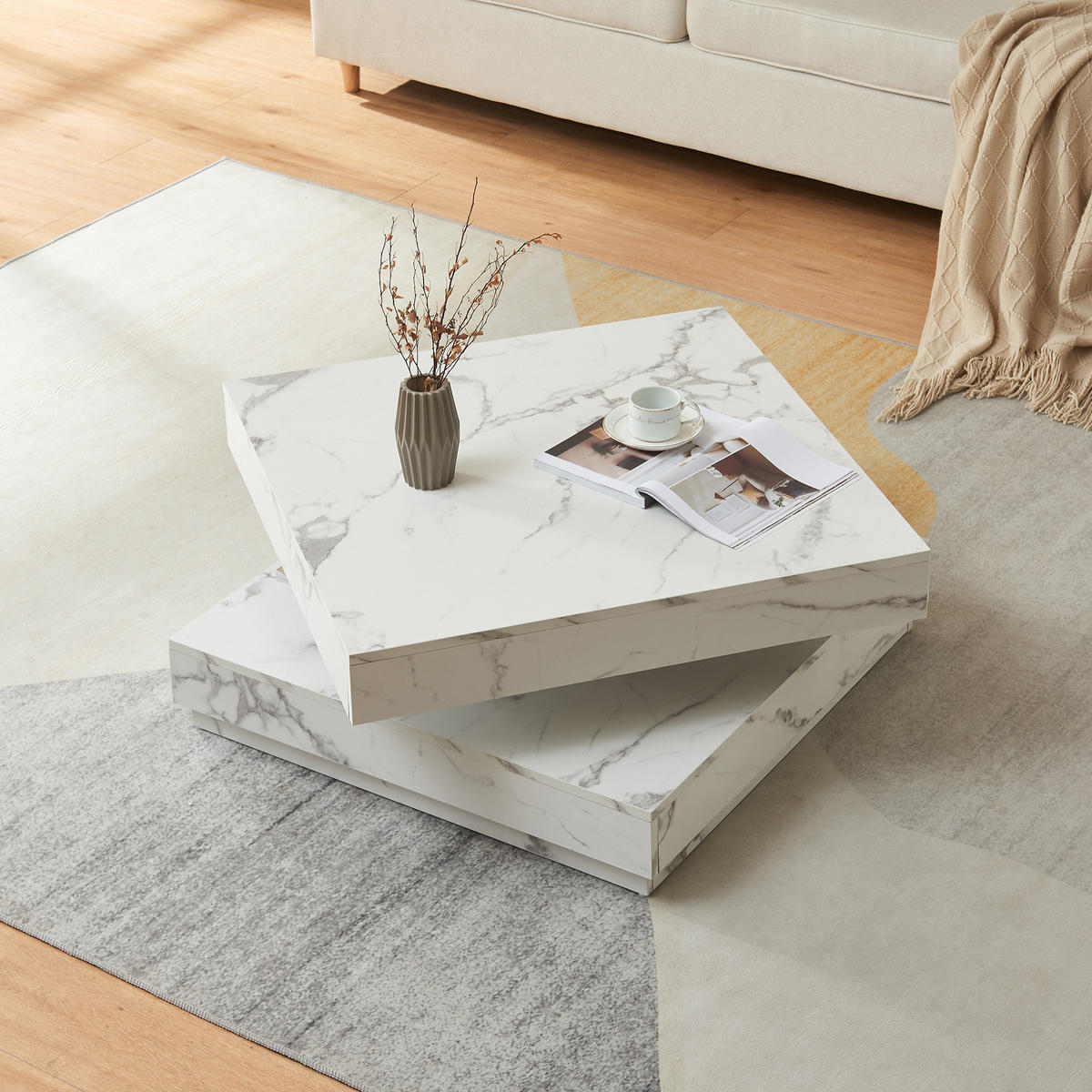 COUCHTISCH Florenz 76/76/38 cm - Weiß, Holzwerkstoff (76/76/38cm) - [en.casa]