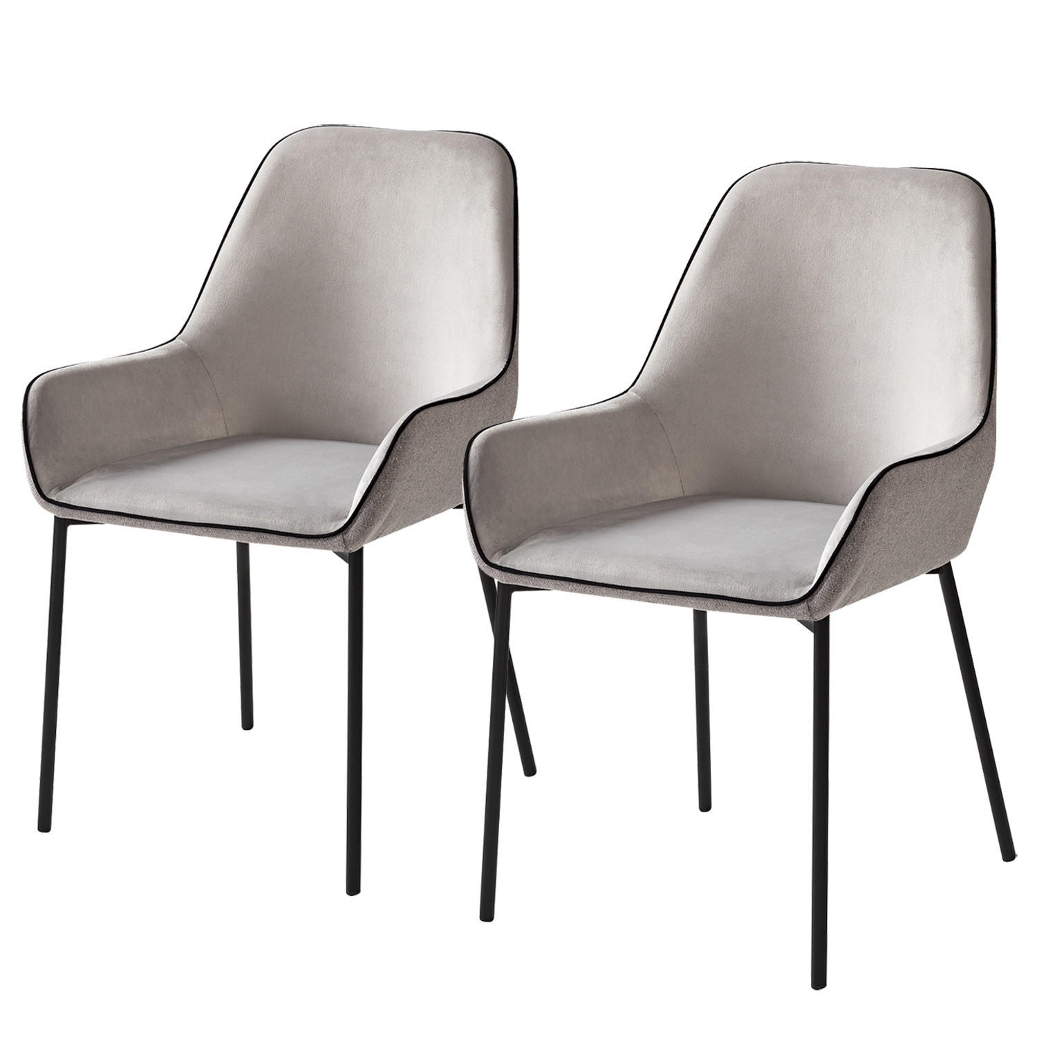 POLSTERSTUHL - 2er-Set - Samt & Webstoff / Metall - Grau, Textil/Metall (58/89/58cm) - home24