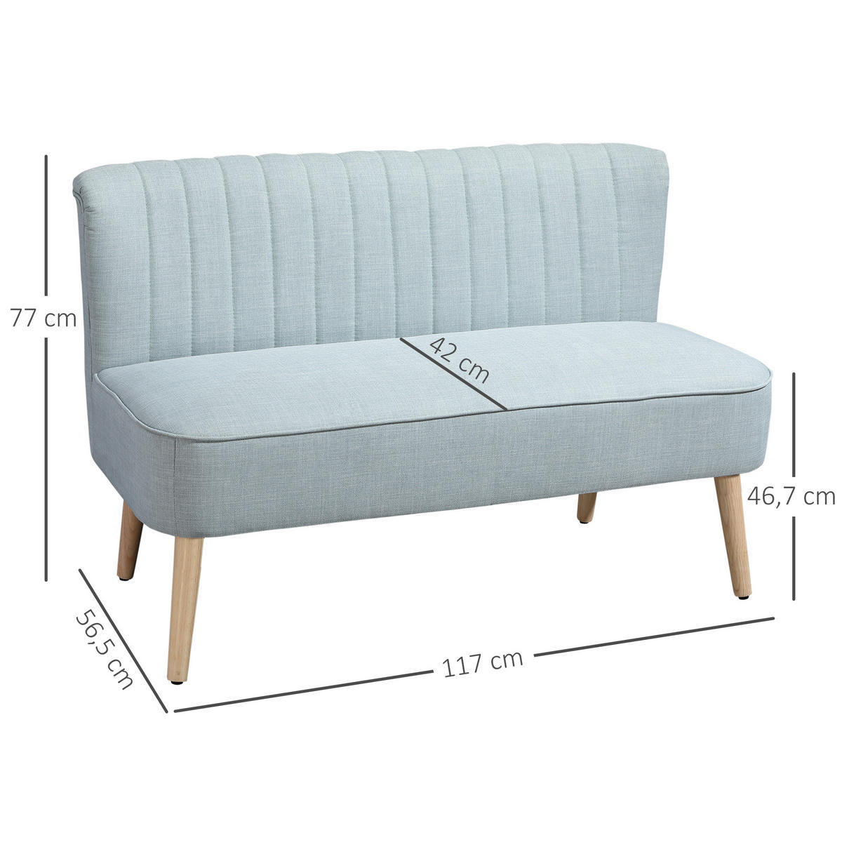 SOFA 2-Sitzer Couch Stoffsofa Sitzmöbel Polstersofa Loungesofa breit Hellgrün - Hellgrün/Naturfarben, Holz/Textil (56.5/77/117cm) - HOMCOM