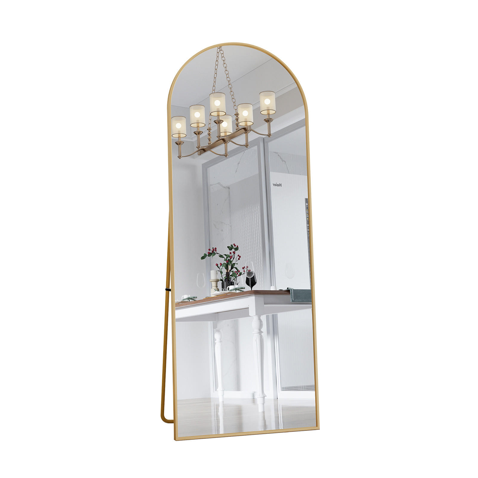 GANZKÖRPERSPIEGEL 53x162 cm, gebogener Aluminiumrahmen, freistehend oder Wandmontage in Gold - Goldfarben, Glas/Metall (53/3/162cm) - BRILVERDE