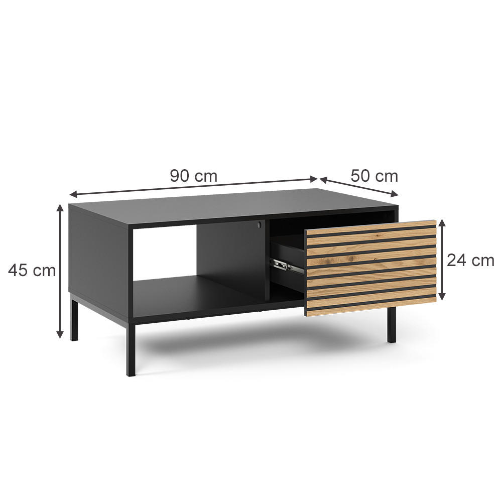 COUCHTISCH Eliza Schwarz/Eiche 90 x 50 cm mit einer Schublade - Anthrazit/Eiche Wotan, Holzwerkstoff (50/90/45cm) - Vicco