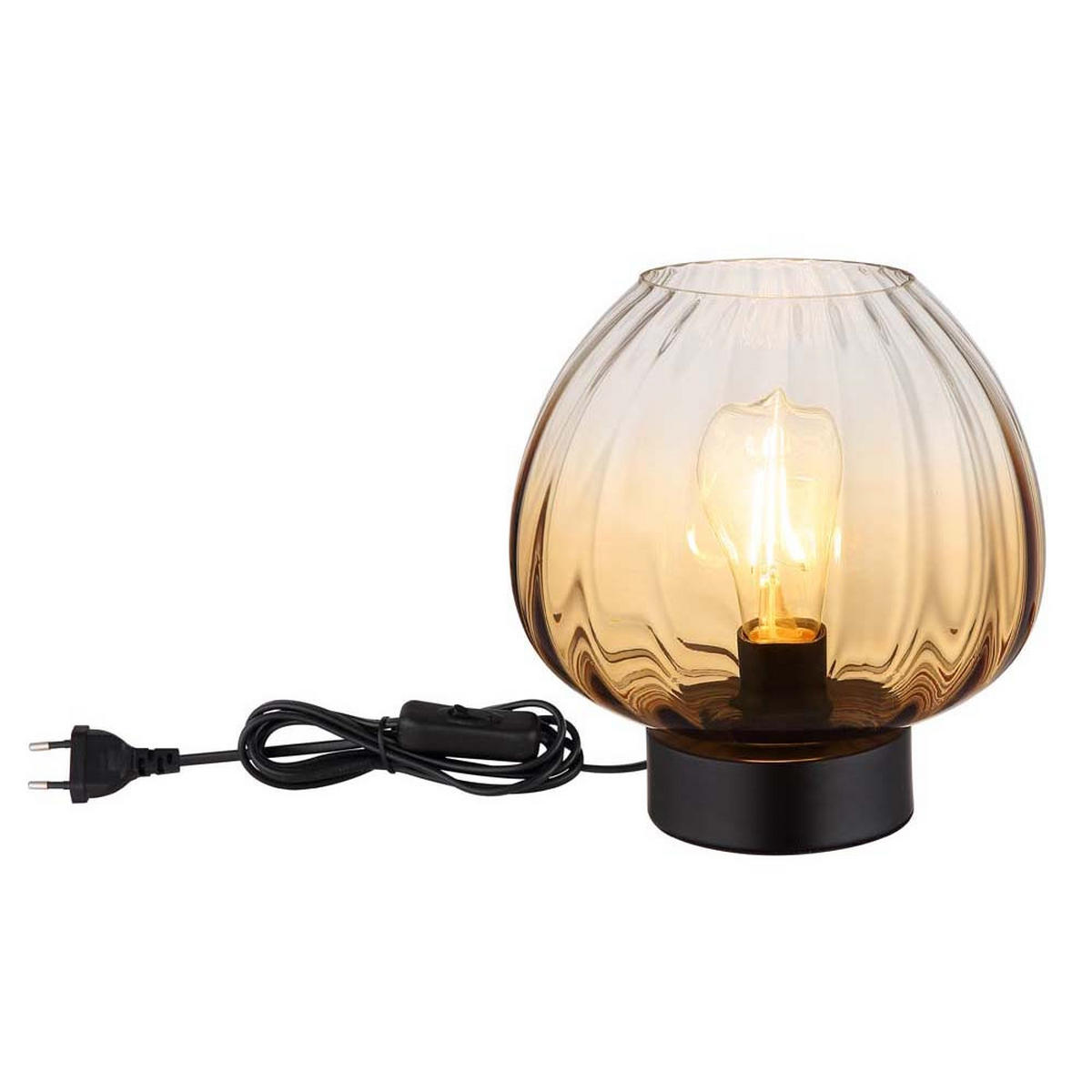 TISCHLEUCHTE SOLVEIG, Glas amber, schwarz, Kabelschalter - Schwarz, Glas (23/23/23.5cm) - Globo Lighting