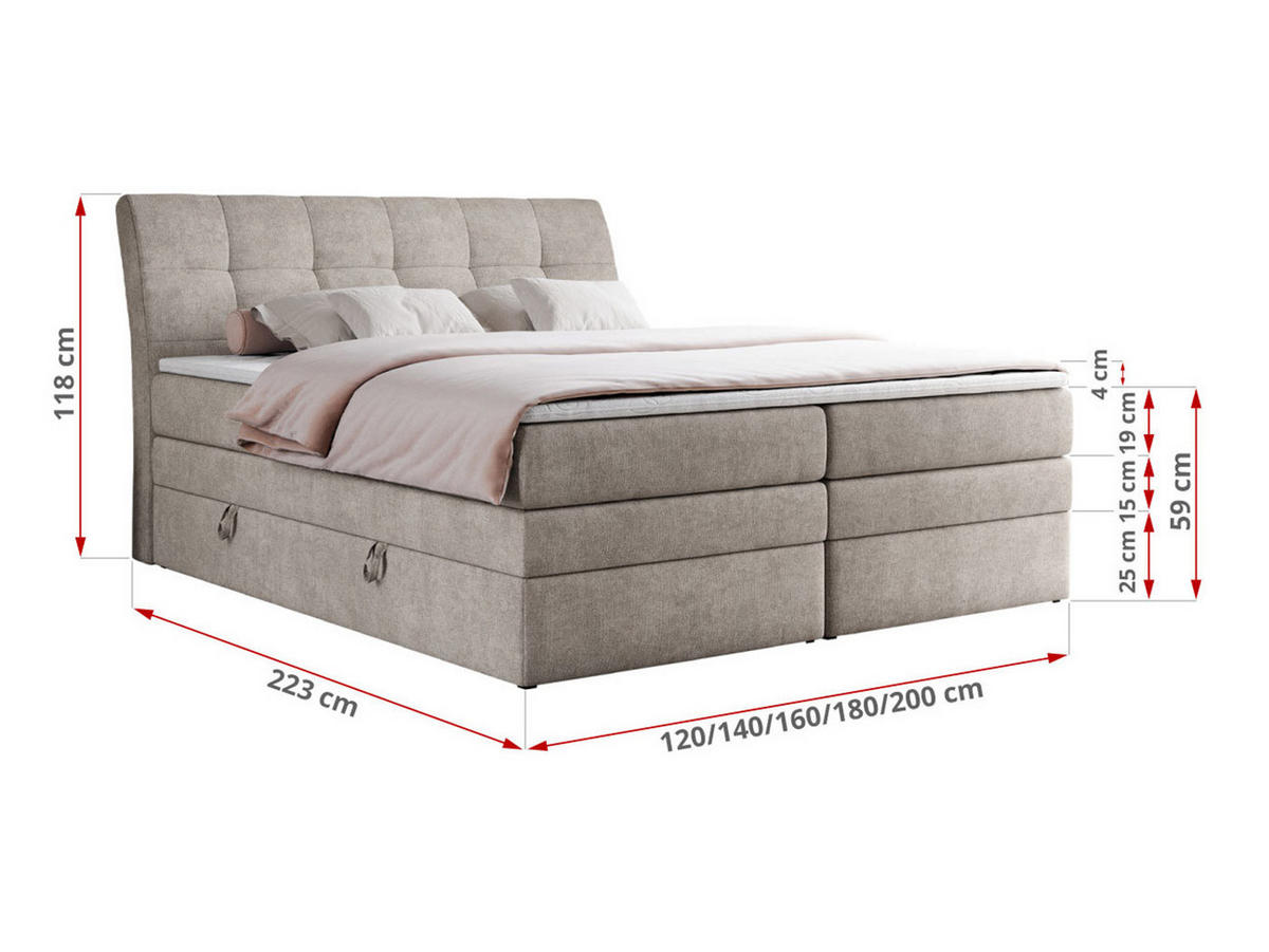 BOXSPRINGBETT GOLD-10 KING 200/200 Beige Struktur - H4 - Beige, Holz/Textil (200/200cm) - MKS