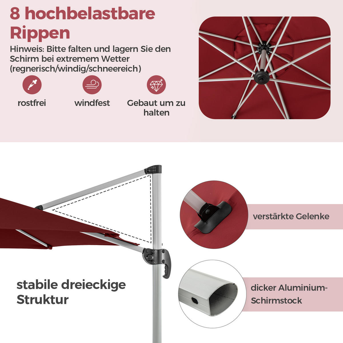 SLNEČNÍK 339 cm červený - červená, textil (339/339cm) - COSTWAY