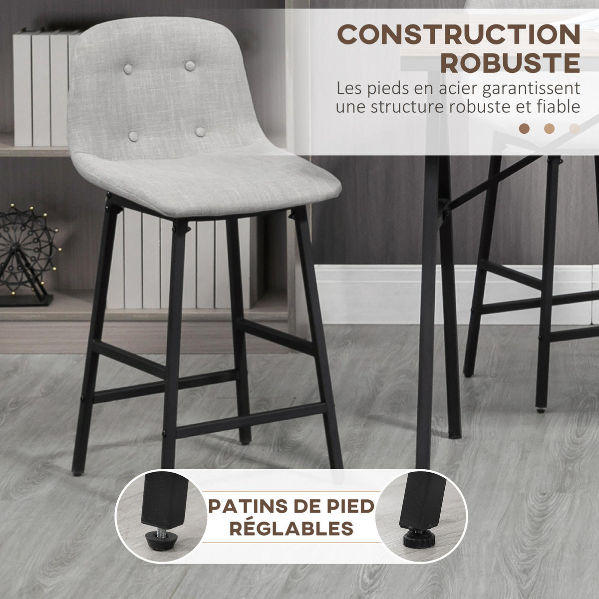 BARTISCH-SET 5-teilig DE-14788 gepolstert mit Fußstütze Grau - Hellgrau, Metall (120/60/91cm) - ComfortXL