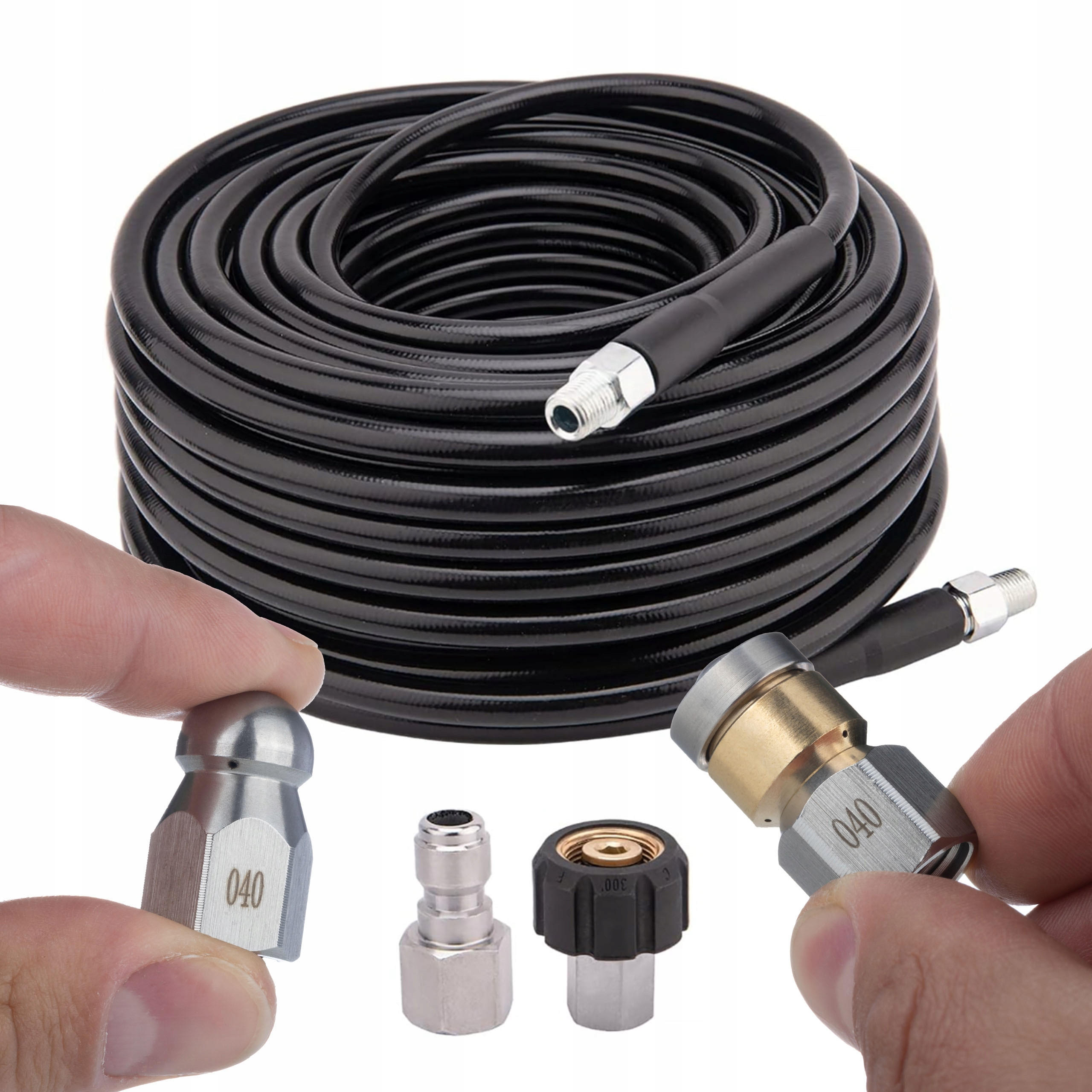 SCHLAUCH HydroClean DuoJet 15M Rohrreinigung Set, 15 m, 155 bar, max. 529 bar, M22/1/4" NPT, 2 Düsen - Multicolor, Kunststoff/Metall (23/7/23cm)