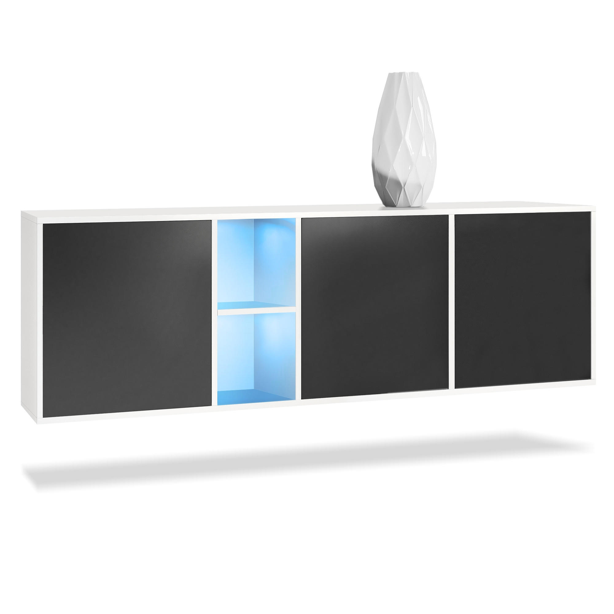 SIDEBOARD Cuba Türen in Schwarz matt - Schwarz, Holzwerkstoff (182/53/35cm) - Vladon