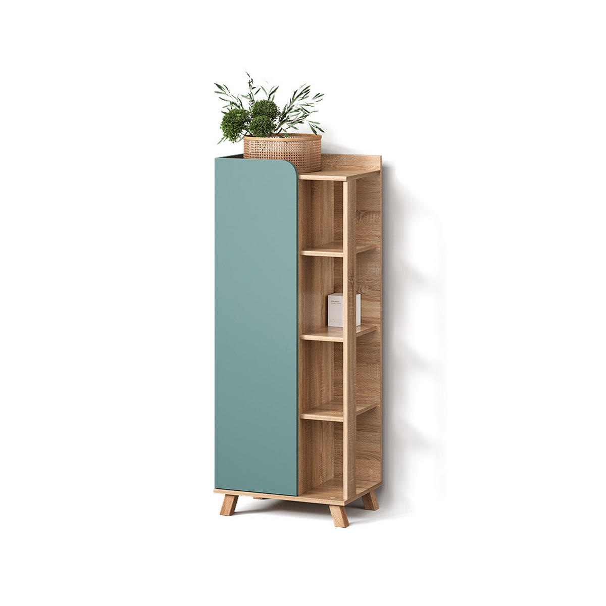 MIDISCHRANK Marano Blau-Grau 50 x 128 cm mit Tür und offenen Fächern - Blaugrau/Sonoma Eiche, Holzwerkstoff (50/128/35cm) - Livinity®