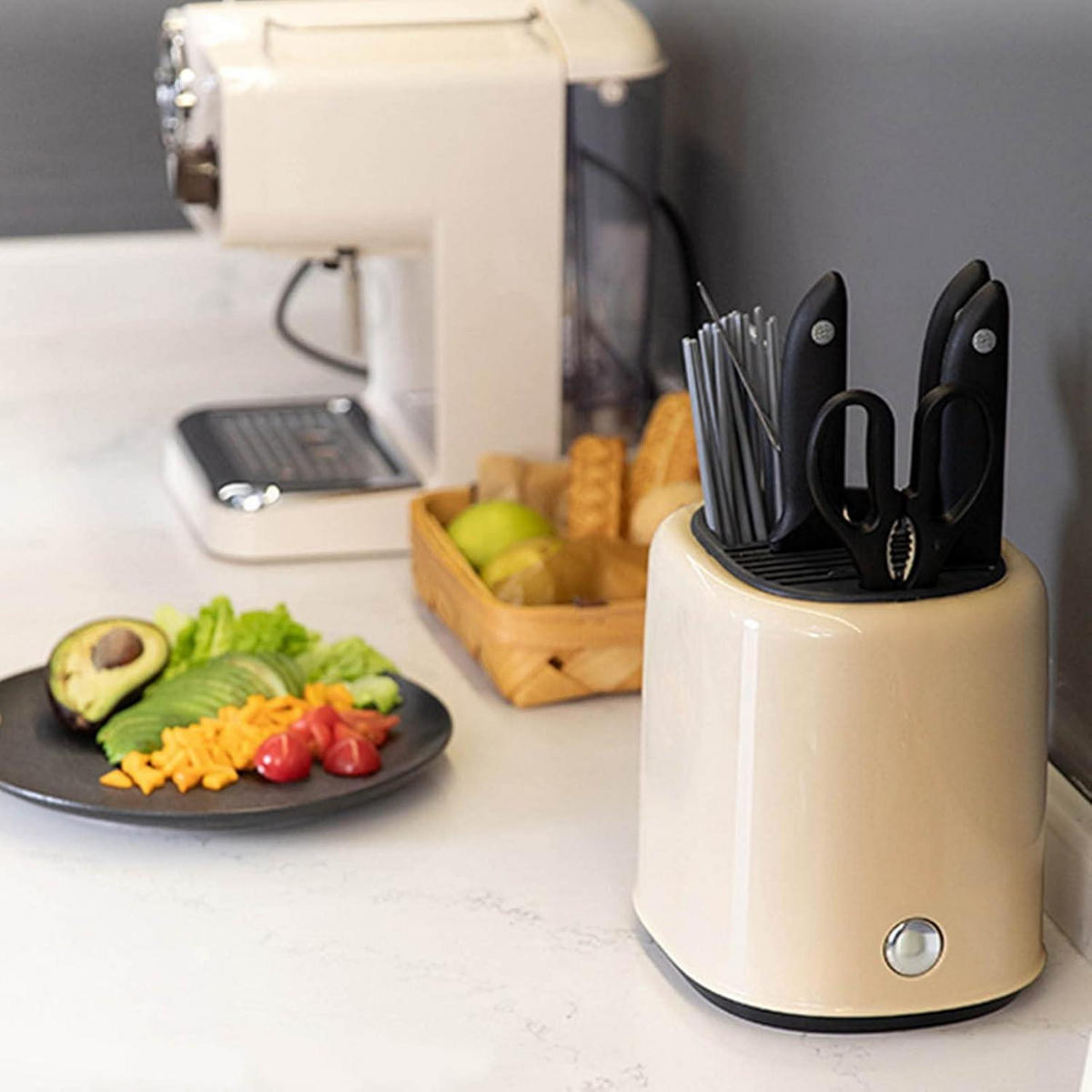MESSERBLOCK Utensilienhalter Beige - Beige, Metall (18/21/22cm)
