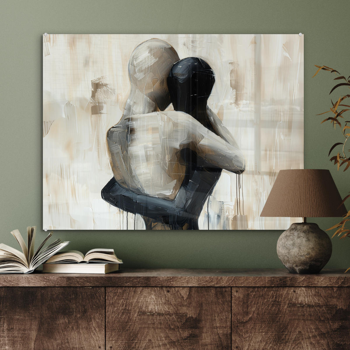 ACRYLGLASBILD Abstrakt - Liebe - Schwarz und weiß - Modern 80x60 cm - Schwarz, Glas (80/60cm) - MuchoWow