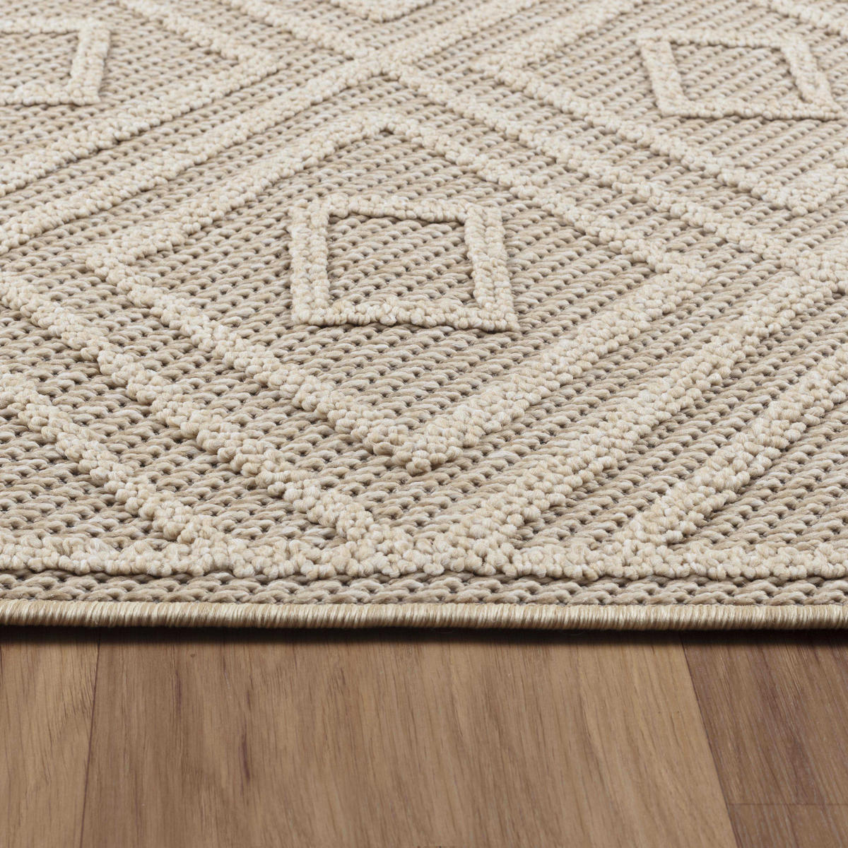 TEPPICH Outdoor Flachgewebe Rauten-Muster Polypropylen Balkon Beige Läufer 80x150 - Beige, Textil (80/150cm) - KADIMA DESIGN