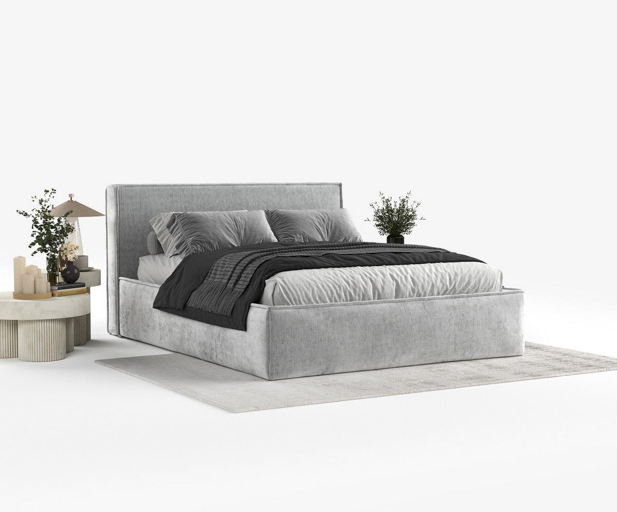 POLSTERBETT Lounge Hellgrau 180/200 cm im Chenille-Stoff - Hellgrau/Schwarz, Holz/Holzwerkstoff (180/200cm) - Maison de Reve