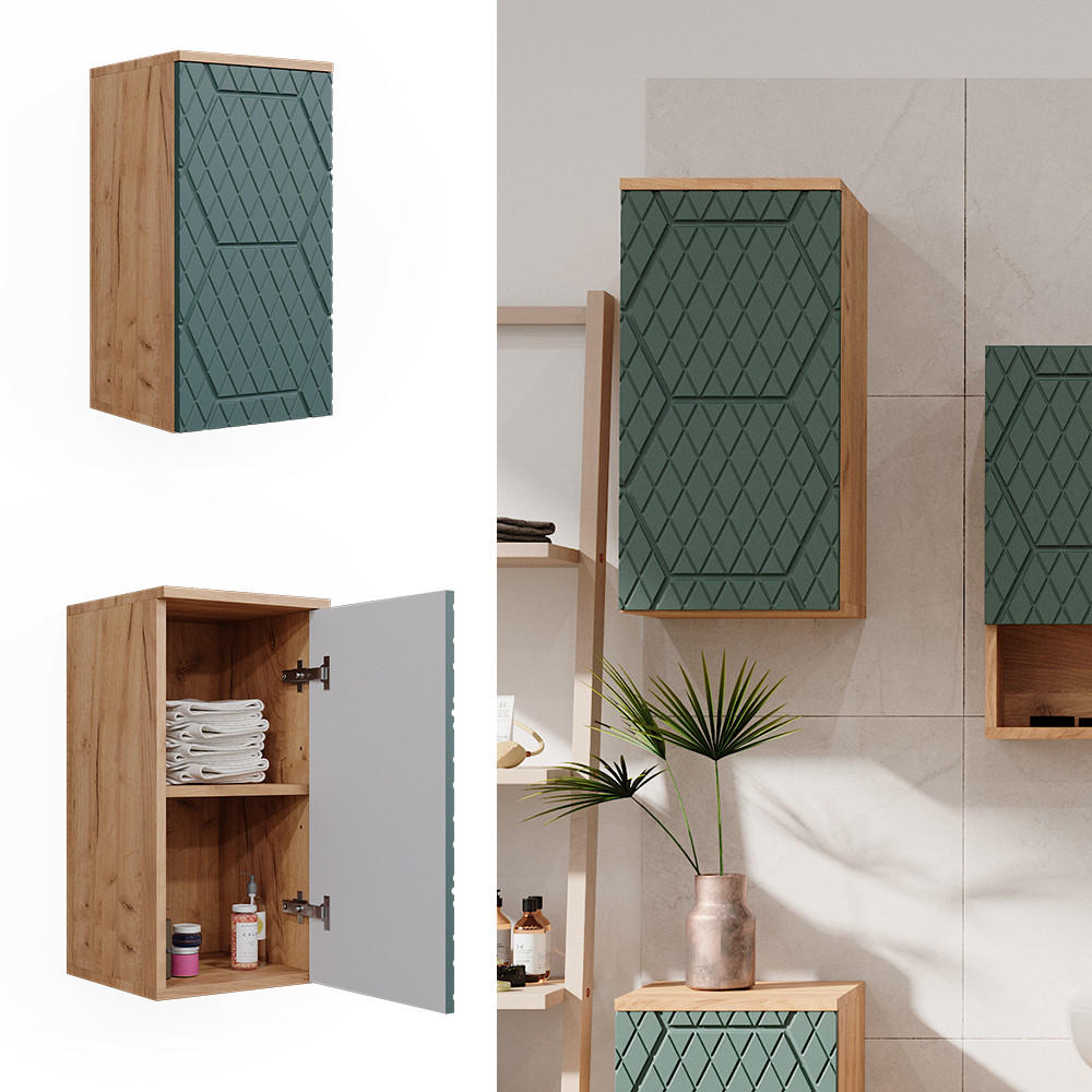 BADSCHRANK Irma Grün 30 x 59 cm 2 Fächer, Badezimmer - Eiche Wotan/Grün, Holzwerkstoff (30/59/24cm) - Vicco