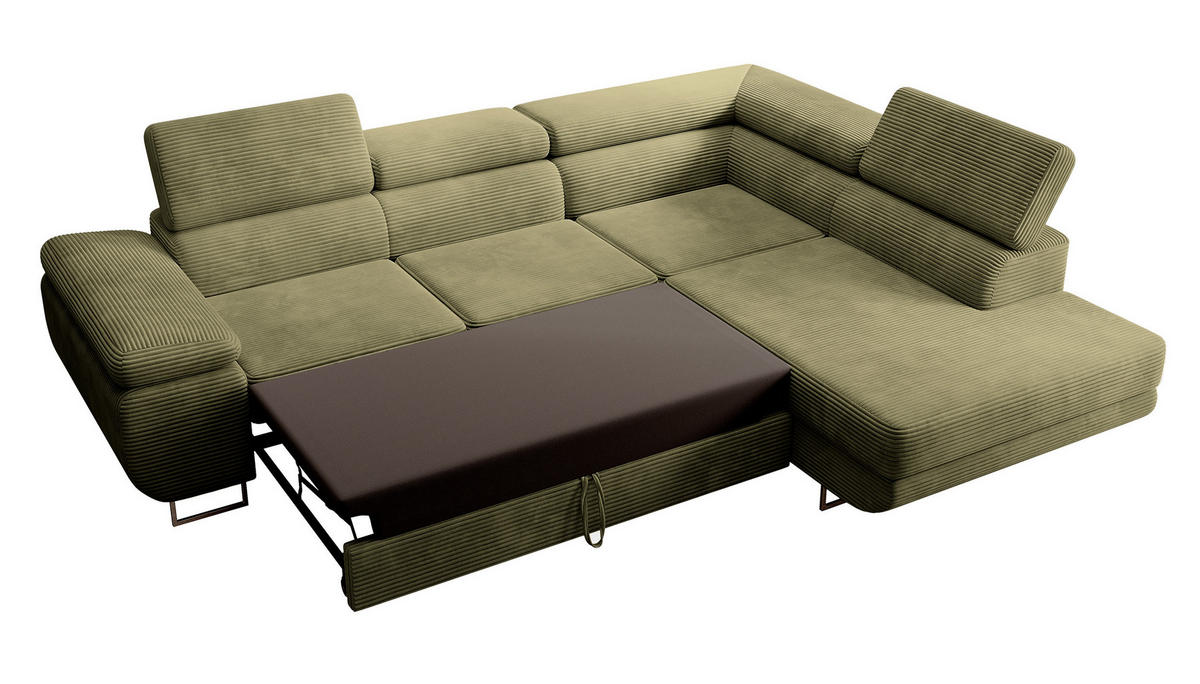 ECKSOFA Stevil Olivgrün Cordbezug - Silberfarben/Olivgrün, Textil/Metall (275/203cm) - Selsey