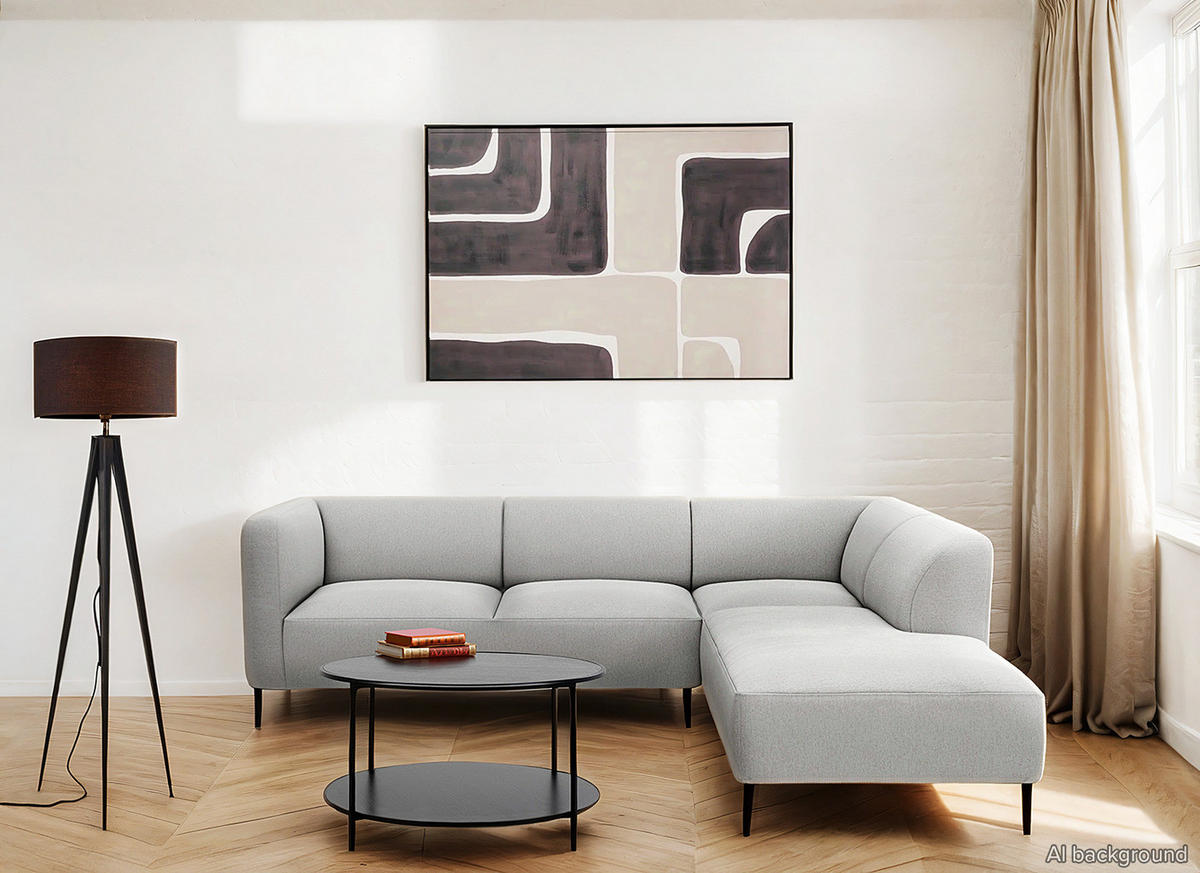 2,5-SITZER ECKSOFA mit Ottomane - Hellgrau/Schwarz, Textil/Metall (252/205cm) - home24