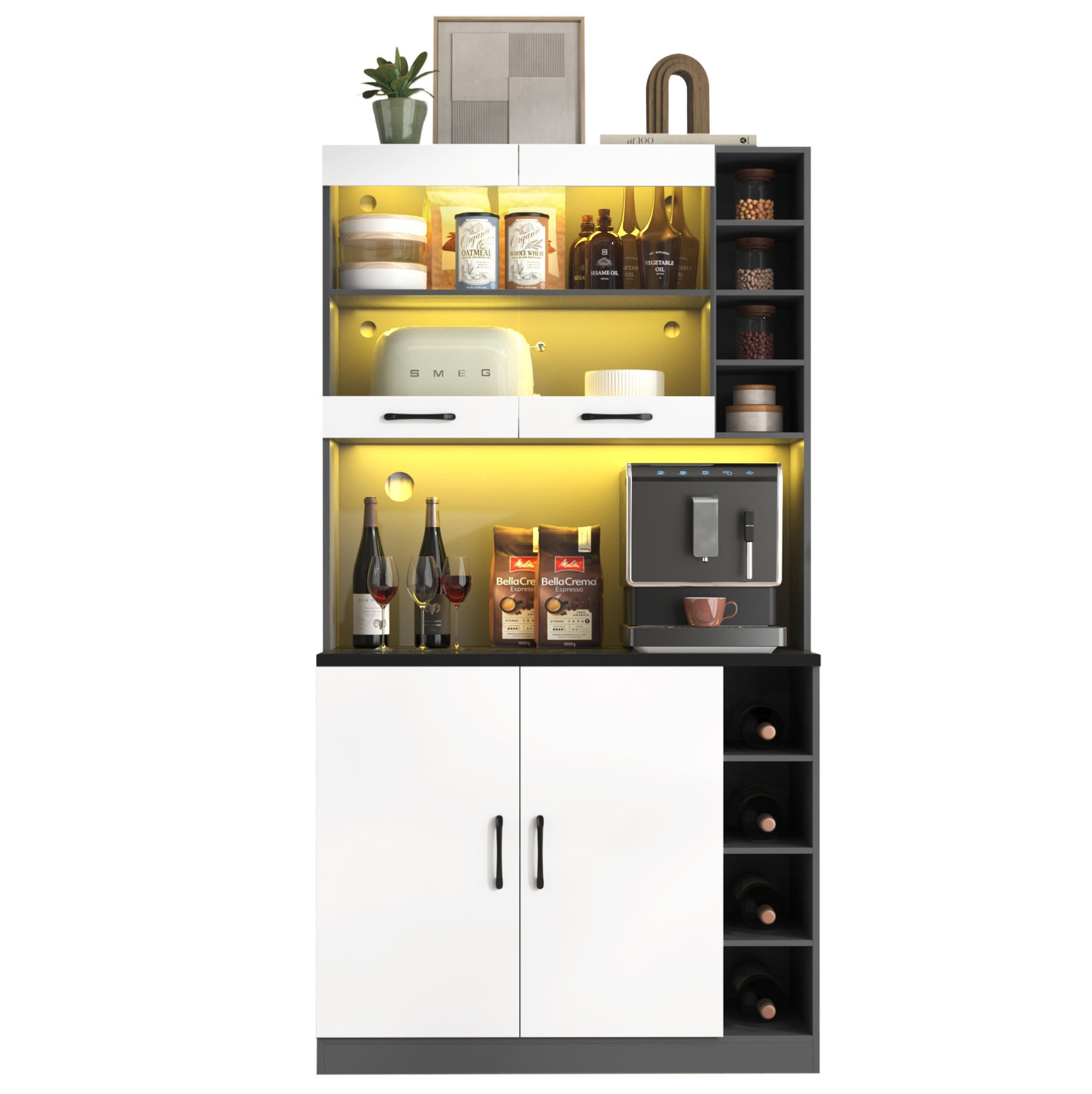 KUHINJSKA spodnja omarica, 100/47/187 cm, MDF bela/siva, z LED-osvetlitvijo - bela, leseni material (100/187/47cm) - BEAOK