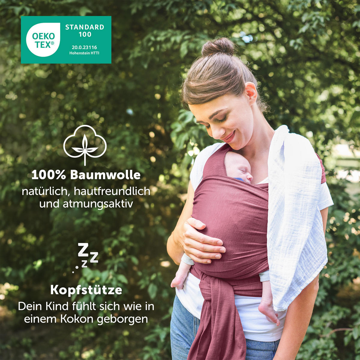 BABYTRAGEN für Neugeborene bis 15 kg - 100% Baumwolle (Ohne Elasthan) - Rot - Rot, Textil (60/5.1cm) - Laleni
