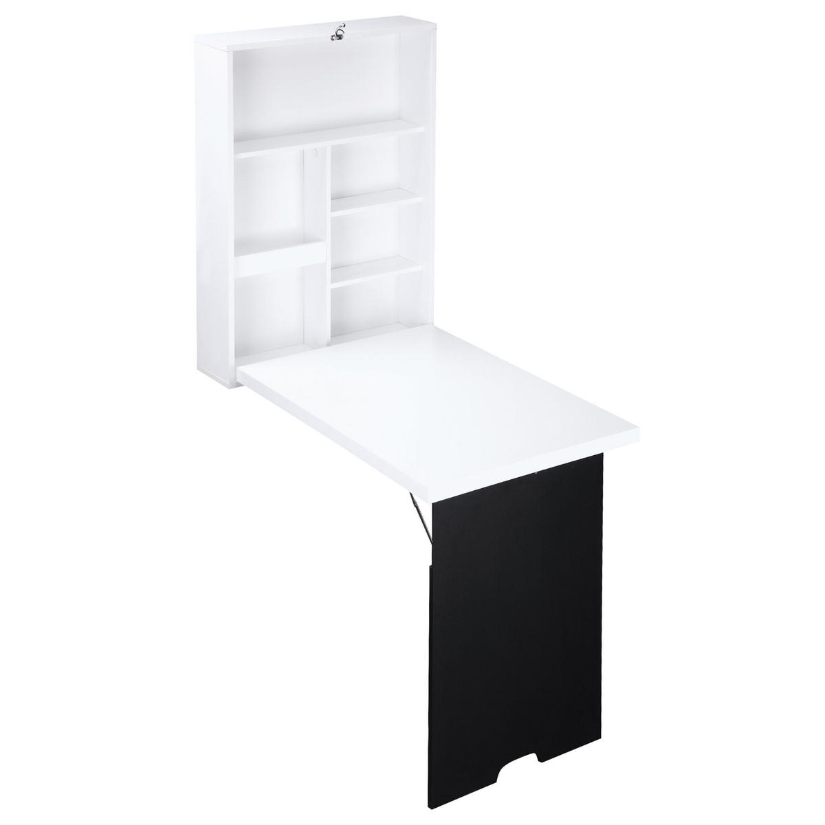 SCHREIBTISCH Weiß wandmontiert klappbar mit Regal und Kreidetafel 60/94/147 cm - Weiß, Holz (94/60/147cm) - PANGIVO